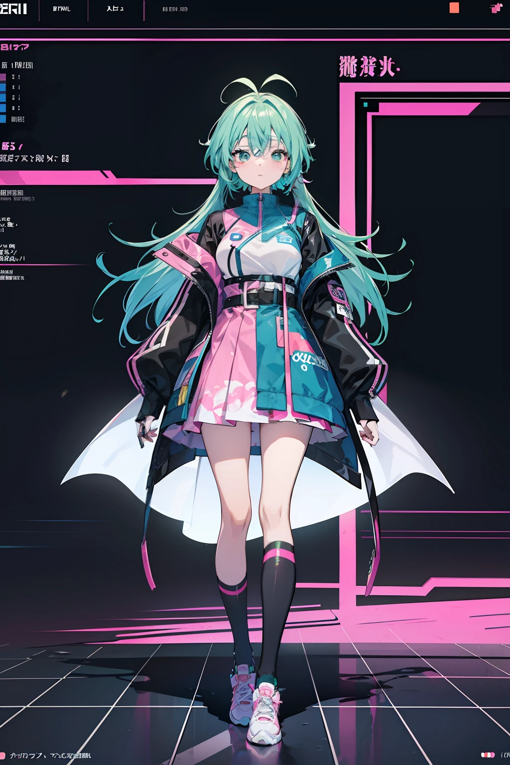 Short character, Tsundere, Little exposure, Sharper, Delicately, complex costume, Cool costume blueprints, intricate clothing, Green hair, Full body, ASCII art style girls, Aesthetic, still from anime, anime still image, Anime screenshot patterns, retro anime , beautiful girls face, Anime Girl, Low girl aesthetics, The aesthetics of anime in the 90s, digital anime, Beautiful cute lighting, Looking at Viewer, Full body, Simple hair, The aesthetics of vaporwave, Anime, 64 pixel art, Pixel art, Streetwear Design, Provector, Pixel 64-bit style, Full Design, Only 5 colors, solid color, No shadows, Full Design, neon color, Bright colors, Galactic Environment, Whimsical capture, in 8K, Vivid, Ultra Details, colorful lighting, Surreal Photography, Portrait, Fancy, Cute, Bob Hair, Neon light, Colored inner hair, youthfulness, 10`S, neon color, It features a simple, No face