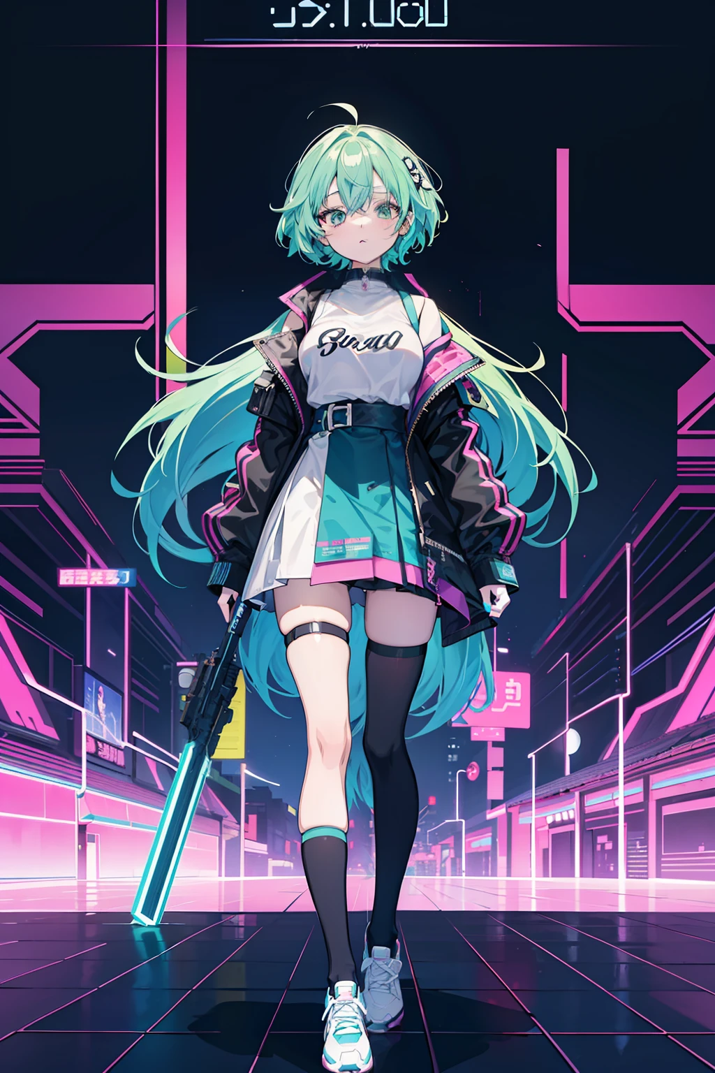 Short character, Tsundere, Little exposure, Sharper, Delicately, complex costume, Cool costume blueprints, intricate clothing, Green hair, Full body, ASCII art style girls, Aesthetic, still from anime, anime still image, Anime screenshot patterns, retro anime , beautiful girls face, Anime Girl, Low girl aesthetics, The aesthetics of anime in the 90s, digital anime, Beautiful cute lighting, Looking at Viewer, Full body, Simple hair, The aesthetics of vaporwave, Anime, 64 pixel art, Pixel art, Streetwear Design, Provector, Pixel 64-bit style, Full Design, Only 5 colors, solid color, No shadows, Full Design, neon color, Bright colors, Galactic Environment, Whimsical capture, in 8K, Vivid, Ultra Details, colorful lighting, Surreal Photography, Portrait, Fancy, Cute, Bob Hair, Neon light, Colored inner hair, youthfulness, 10`S, neon color, It features a simple, No face