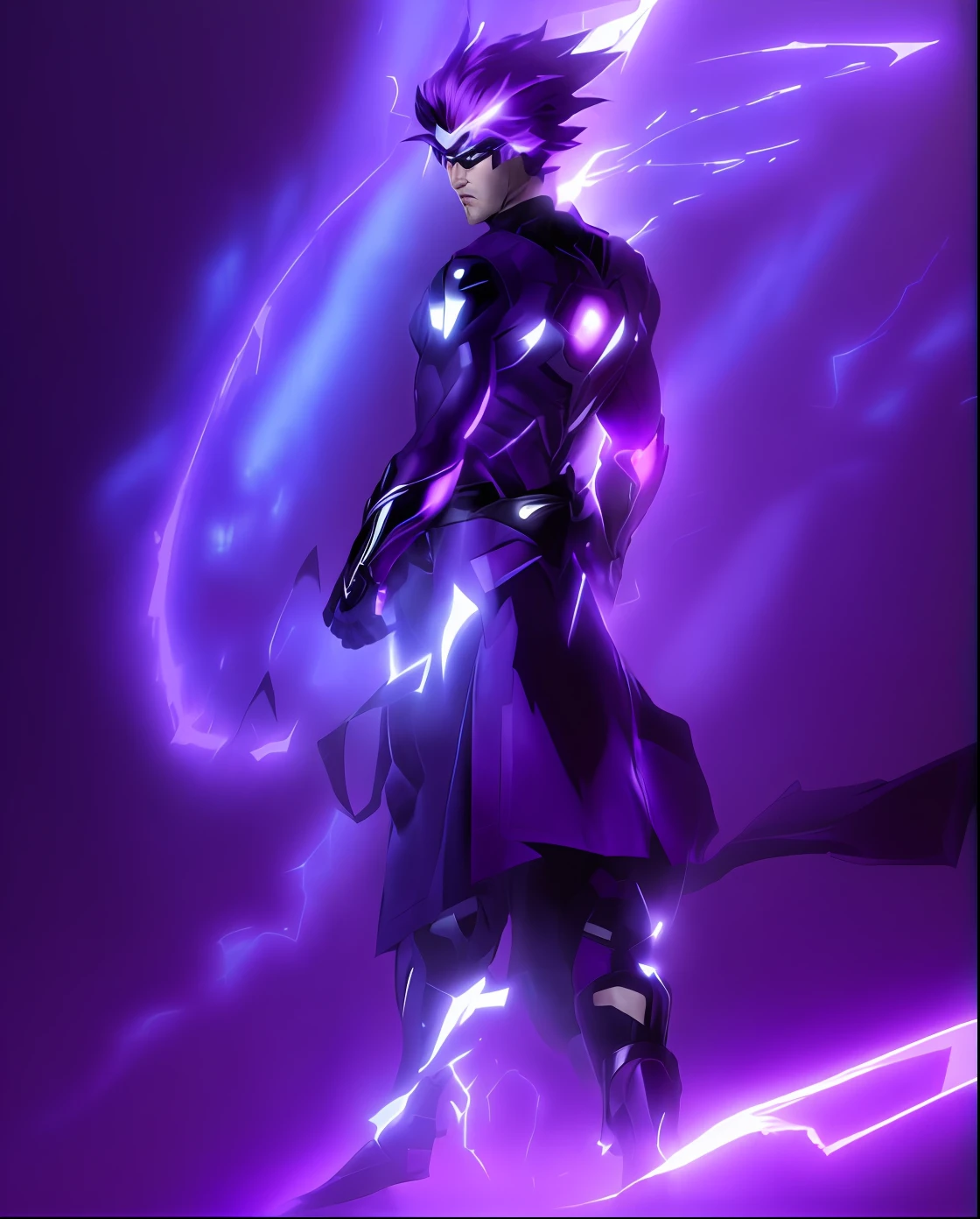 consertar imagem, Cool superhero with purple ray powers, semi deus, cabelo castanho arrepiado, adulto descolado, mighty hero, raios em volta