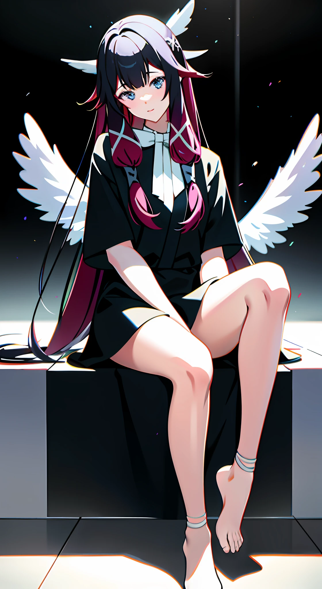 Anime girl sitting in chair in bathroom，There are angel wings, [ 4 K digital art ]!!, pixiv 3dcg, at pixiv, Digital anime art, Guviz-style artwork, seductive anime girls, Best anime 4k konachan wallpaper, Digital art on Pixiv, made with anime painter studio, Guviz