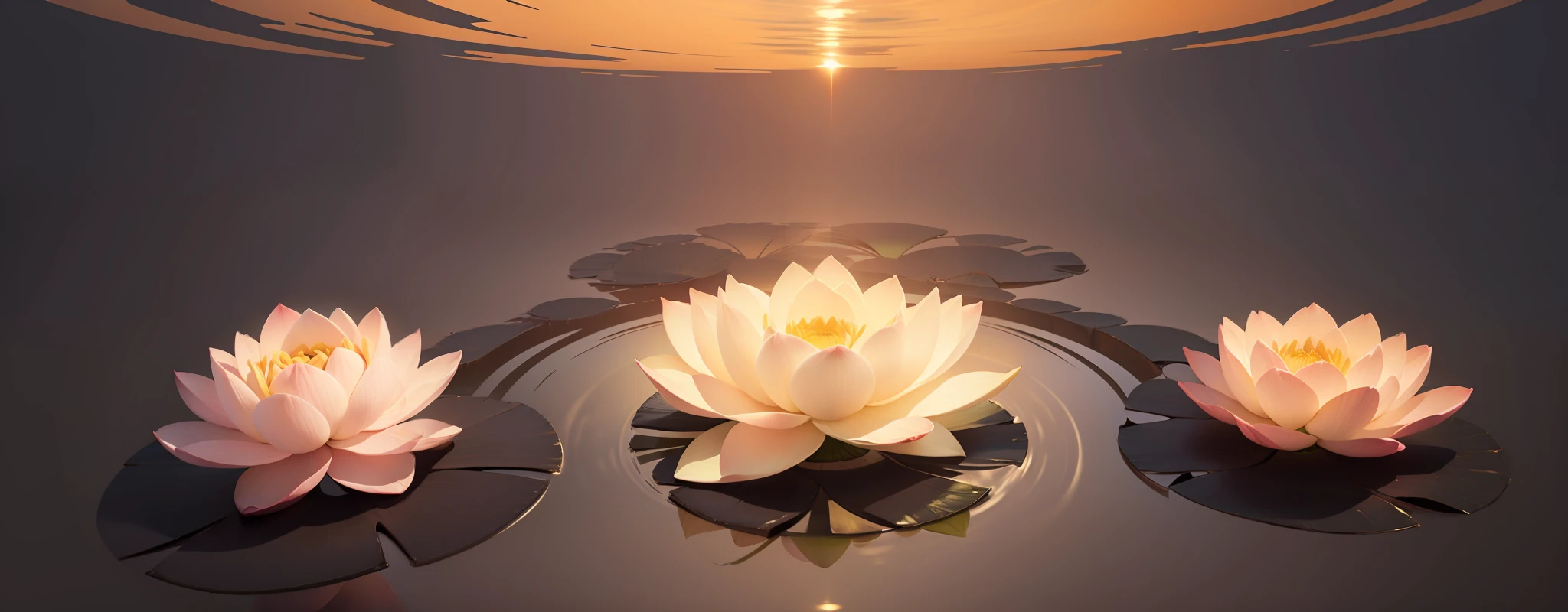 Create an image with a background filled with several lotus flowers, conveying a sense of universalism.