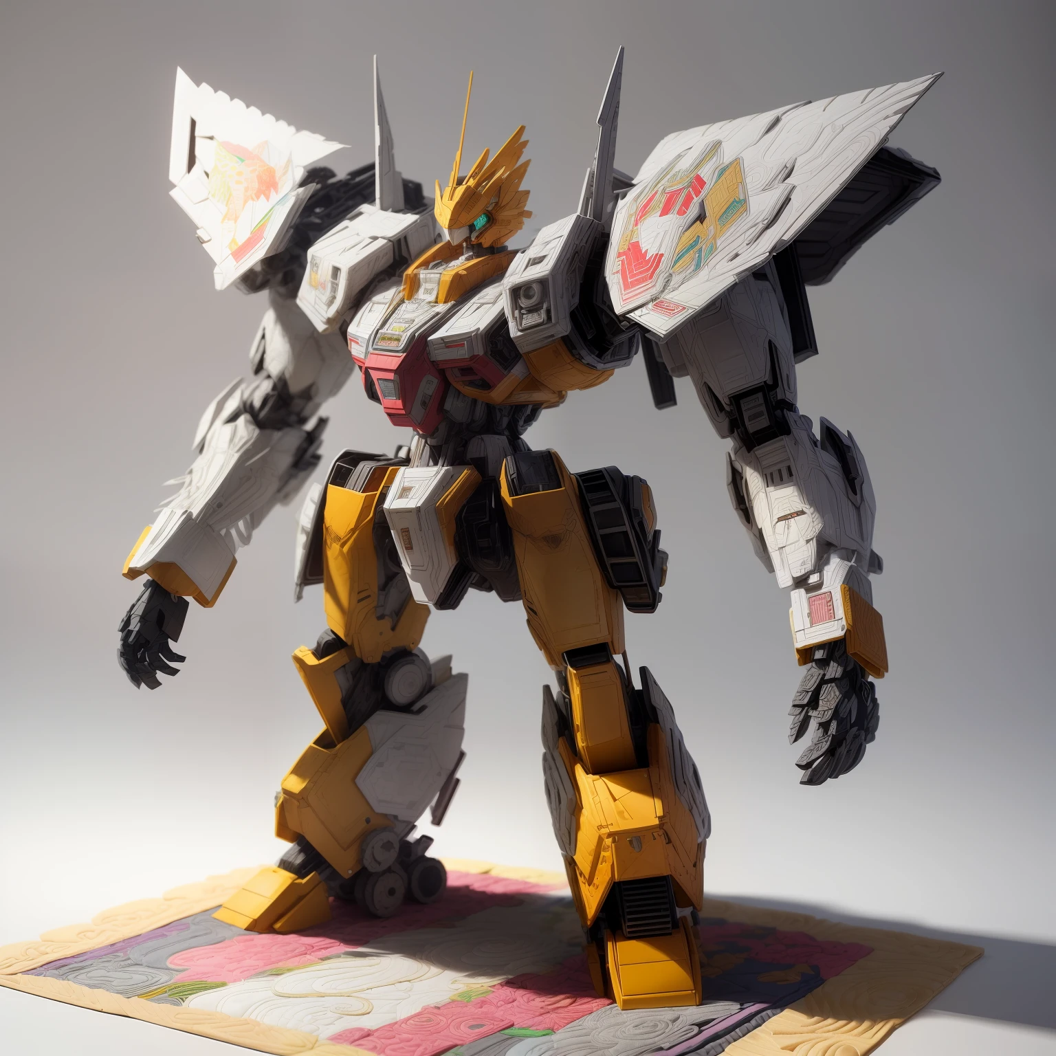 (Mecha's chicken),Full body like,short feet,Mechanical head,White background,(paper art, Quilted paper art:1.2, geomerty:1.1, zentangle,a 3D render), (Extremely colorful, Best quality, high detal, Masterpiece, Cinematic lighting, 4K)