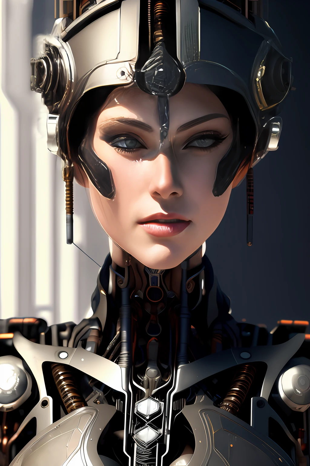 full body cyborg| full-length portrait| detailed face| symmetric| steampunk| cyberpunk| cyborg| intricate detailed| to scale| hyperrealistic| cinematic lighting| digital art| concept art| mdjrny-v4 style