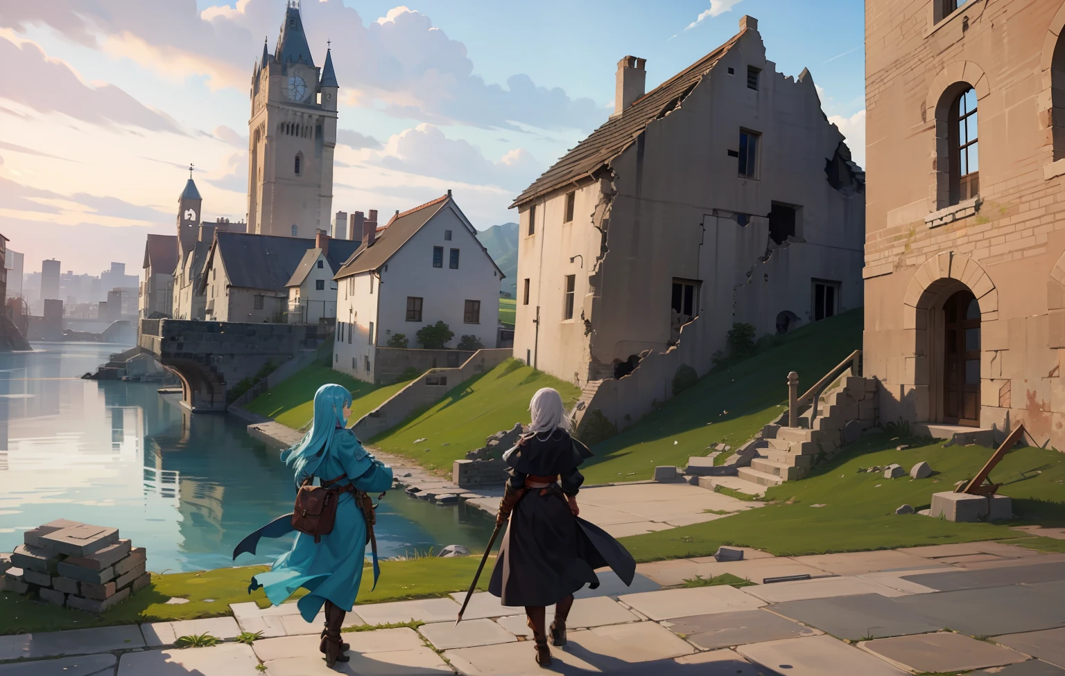 Old Towns of Medieval Europe Ocean wind Brick house stone pavement wreckage crumble devastated Consuming Anime of the 2020s Anime Knight in Armor Screenshot ruin city Crumbling house Cracking house A crumbling house