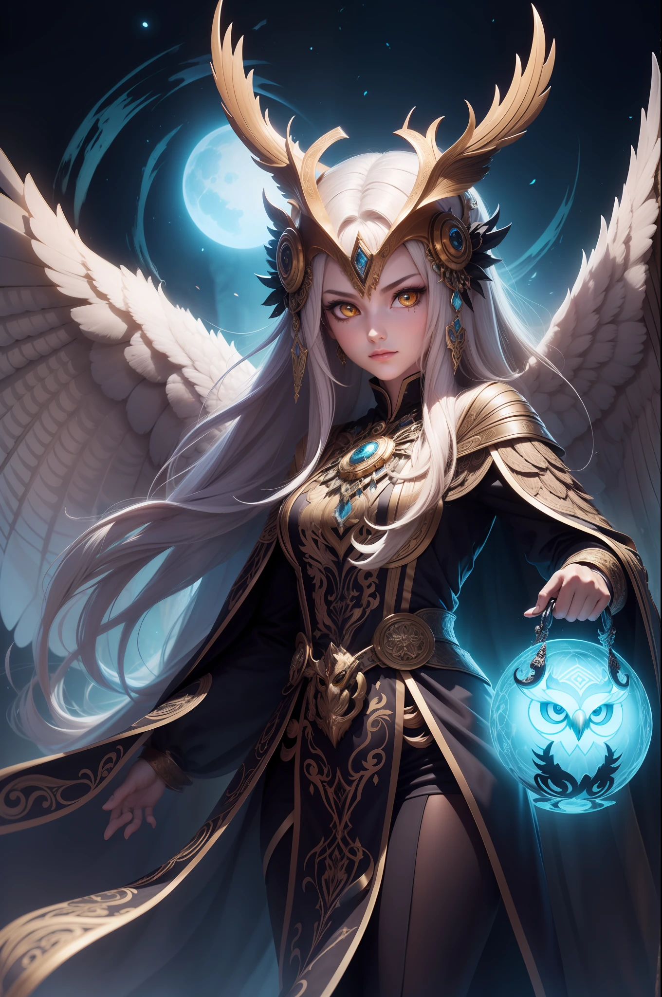 The Owl is a mysterious leader of a legion of spirits, whose identity is passed from person to person. Each title holder takes on a unique appearance, But they all share an enigmatic and supernatural aura. The central figure wears an ornamental mask that reflects the piercing eyes of an owl, symbolizing wisdom and mystery. Their dark, flowing costumes hark back to the ethereal nature of their spiritual powers.