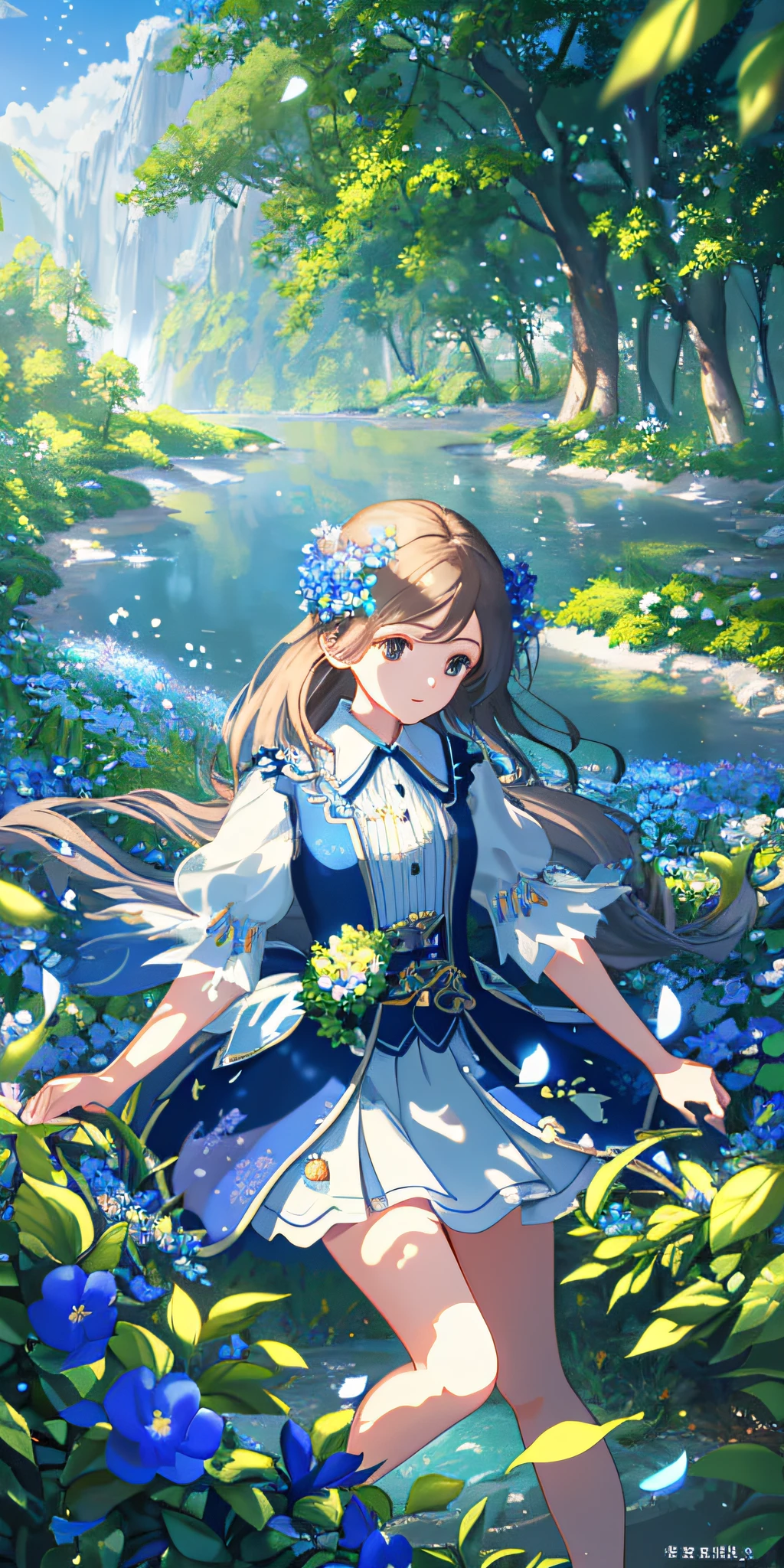 Masterpiece, best quality, (very detailed CG unity 8k wallpaper) (best quality), (best illustration), (best shadows) Nature', blue sea,delicate leaves petals of various colors falling in the air light Tracking, super detailed --v6