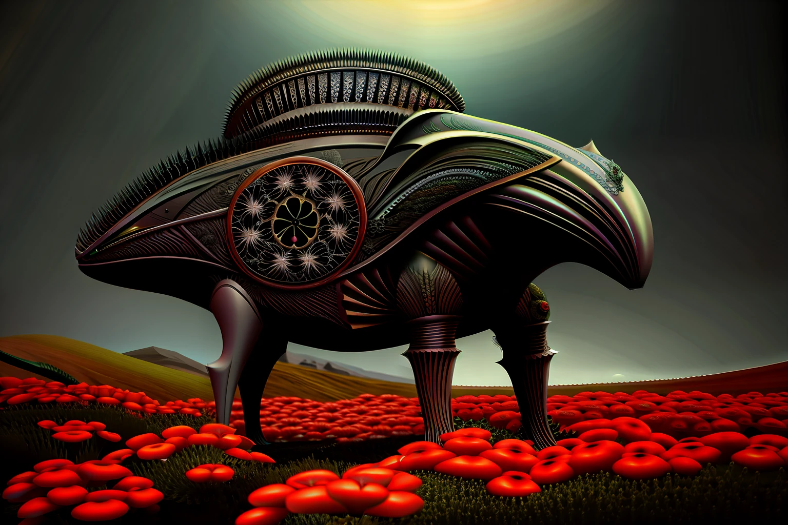 Prompts : fantasy fractal creatures and flowers, h. r. Giger style,