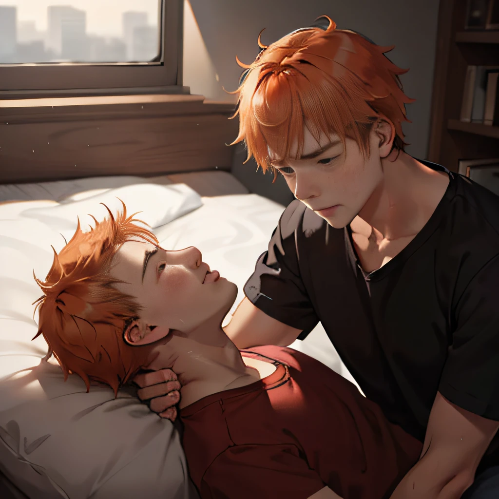 Orange-haired 15-year-old cries with sadness because his friend has died