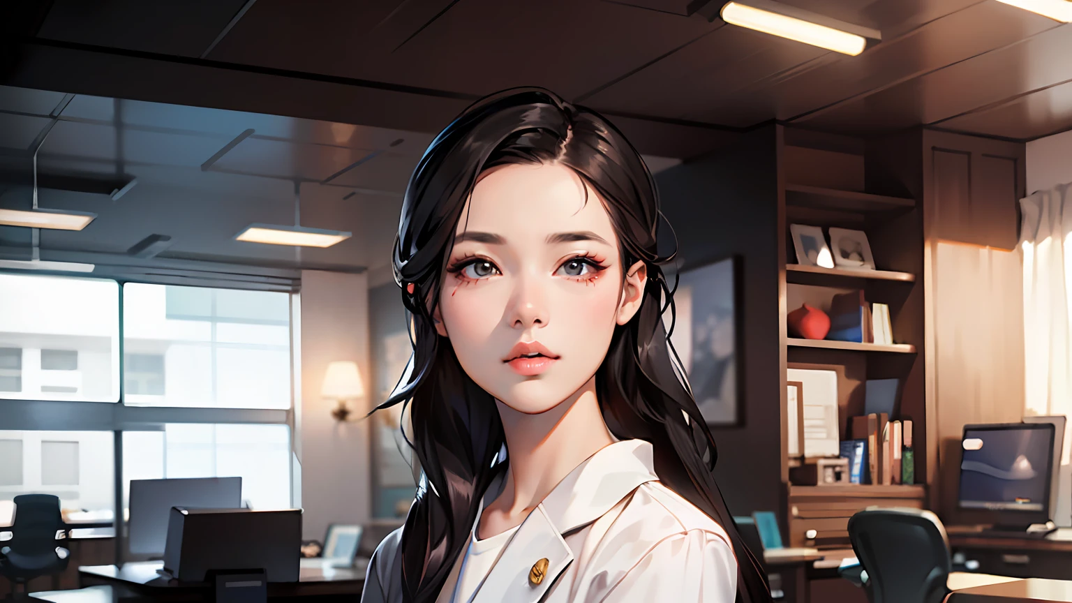 There is a woman standing in an office with a laptop, Soft portrait shot 8 K, well lit professional photo, beautiful Korean women, Gorgeous young Korean woman, Beautiful young Korean woman, shot on canon eos r 5, shot on a Canon EOS R5, young lovely Korean faces, A young Asian woman, perfect face model, Korean woman, portrait of female korean idol