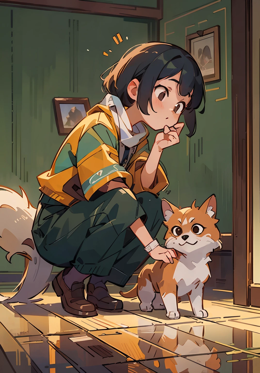 (Masterpiece, Best Quality: 1.3), Reflection, Very Detailed, (Very Detailed CG Unity 8k wallpaper), Cinematic lighting, detailed background, Dramatic, A cute 1 girl saving dog, healing, crowd,