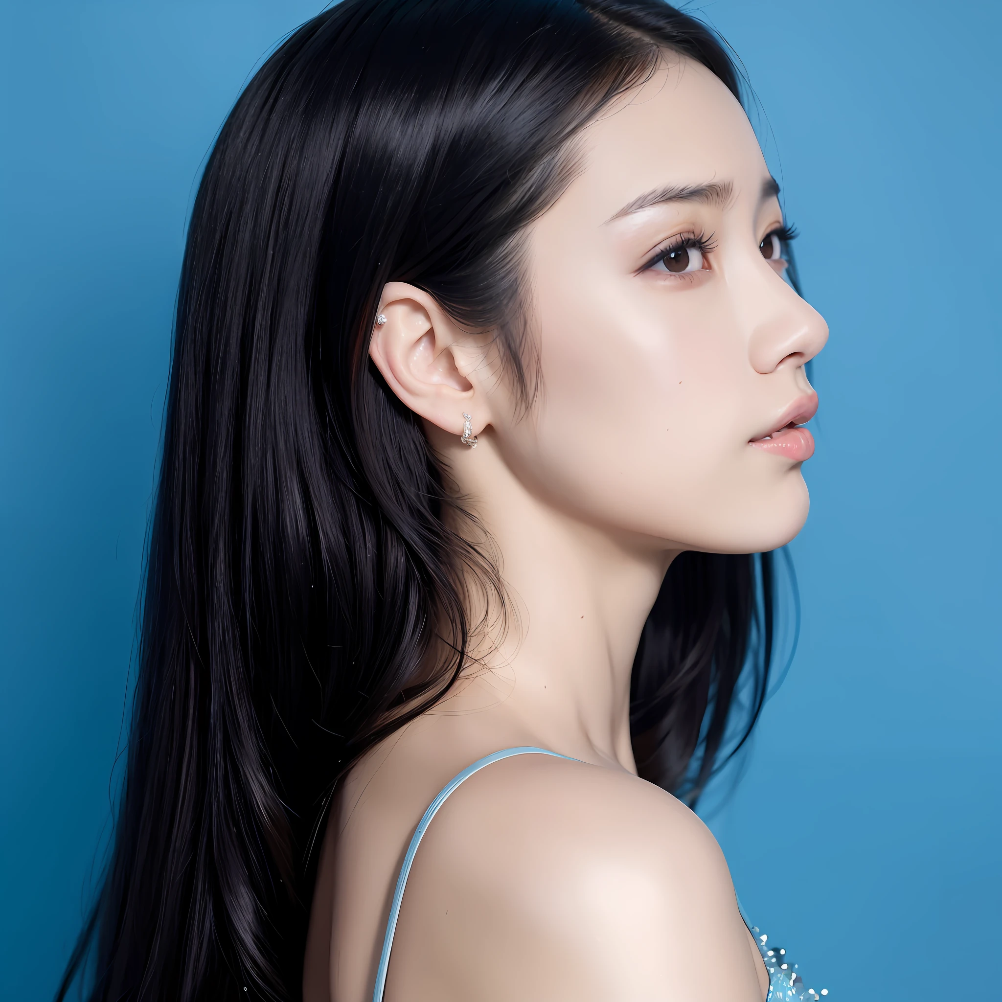 Long black-haired Alafed woman in blue dress, dilraba dilmurat, Kimi Takemura, deayami kojima, sui ishida with black hair, Ai Yazawa, 奈良美智, Chiho Ashima, harumi, kiko mizuhara, Portrait of female Korean idol, chiho