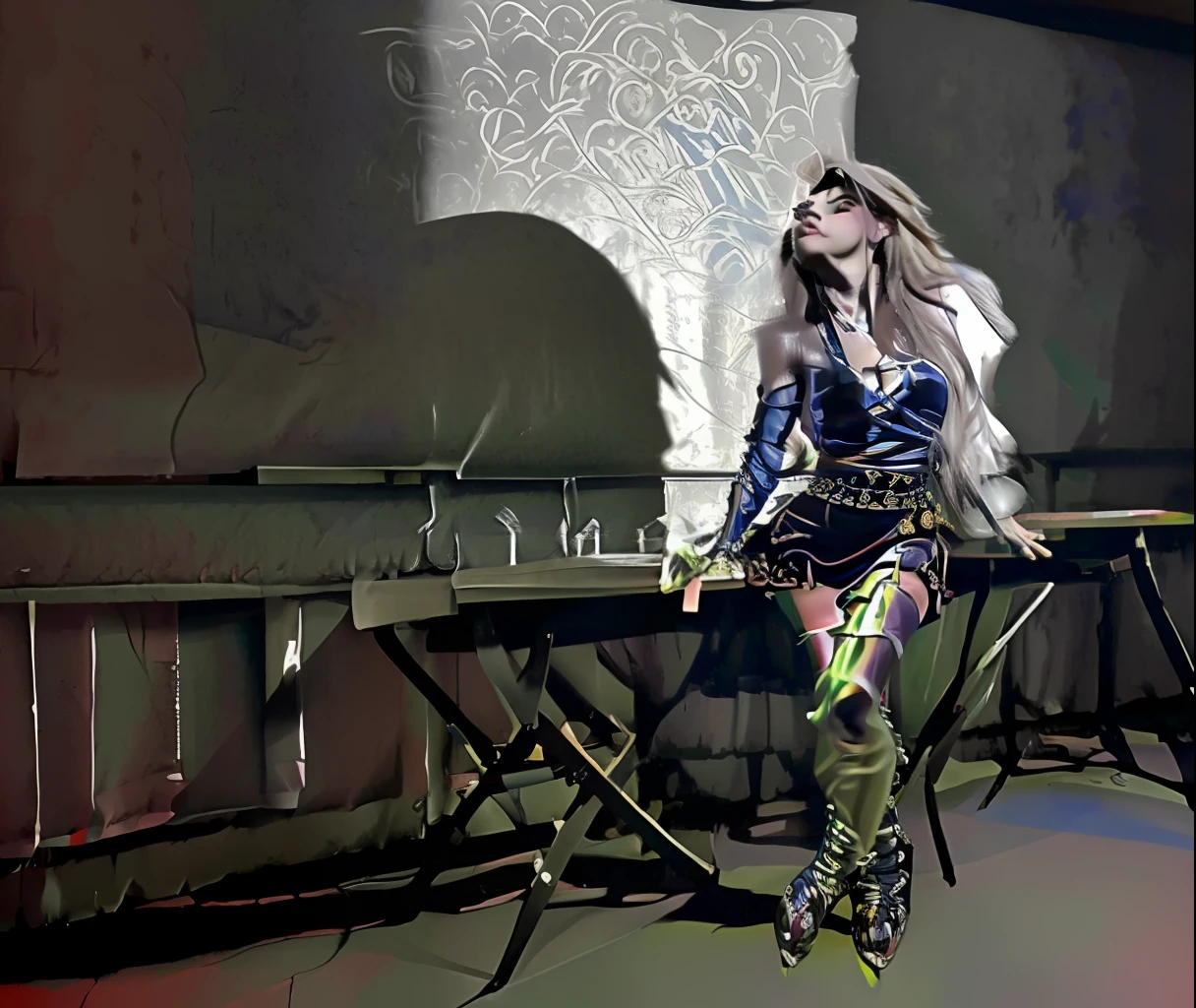 (Hyper-realistic), (illustratio), (A high resolution), (8K), (extremely higly detailed), (Most Best Illustration), (best qualtiy), (ultra - detailed), (tmasterpiece), (详细的脸),back to look back,in the darkness nigth ,deep shading, low tune, pureerosfaceace_v1, expressiveless, A half body, big breasts thin waist, musculature, werecreature,Pure white hair,In the snow