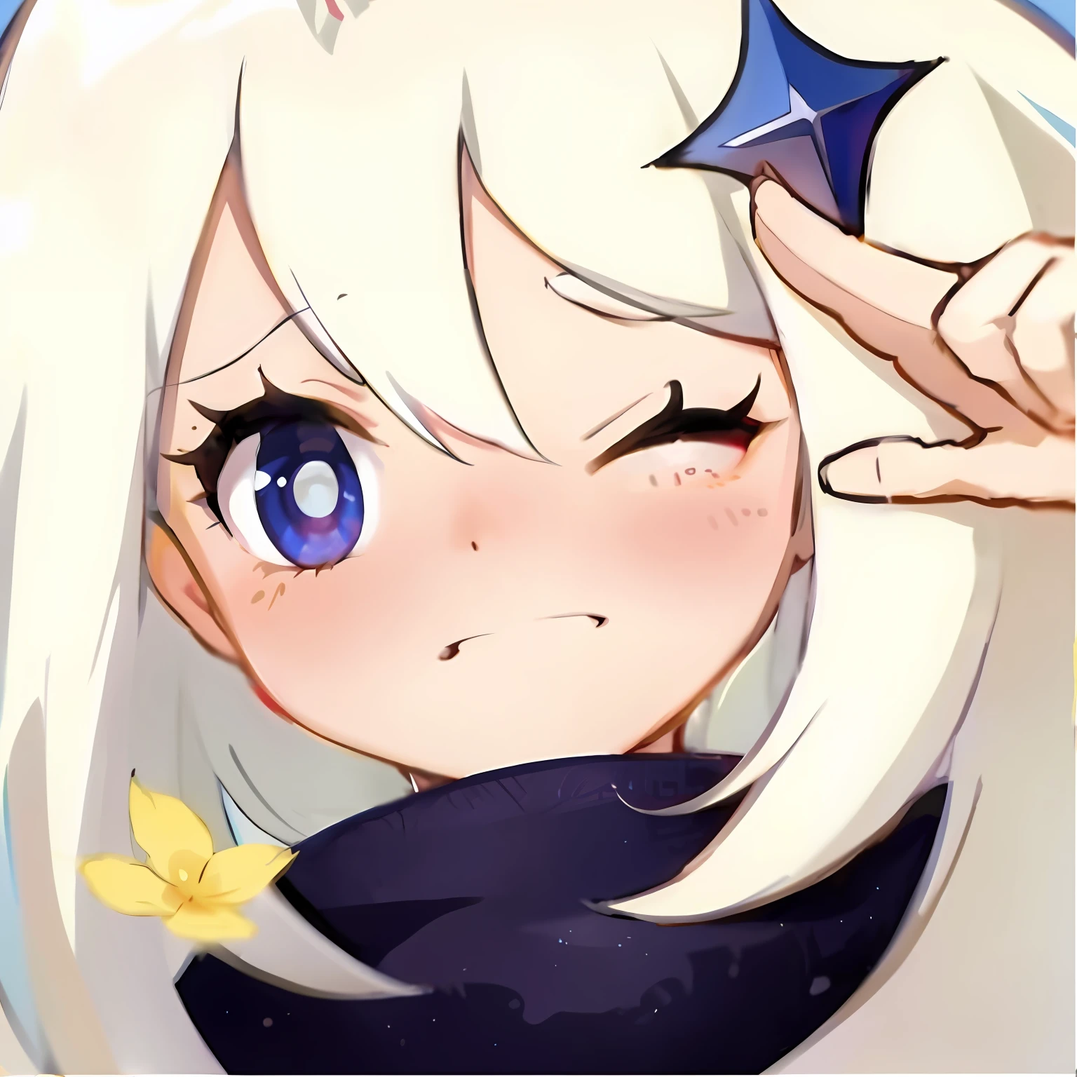 Anime girl with white hair and blue eyes holding flowers, azur lane style, ahegao face, ahegao, cute anime face, white-haired god, anime moe art style, shikamimi, Girl with white hair, A scene from the《azur lane》videogame, Anime waifu, Ayaka Genshin impact, discord profile picture, Splash art anime Loli, cynical face