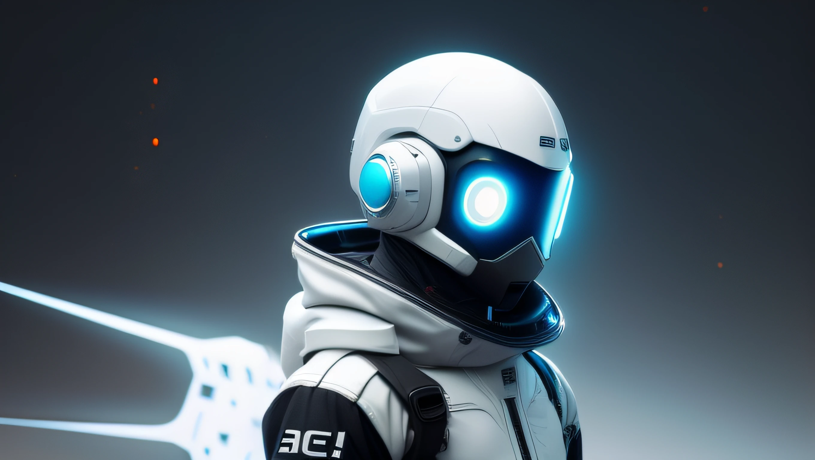 One in a spacesuit,Arad image of a man wearing a helmet and goggles, with futuristic gear and helmet, Glowing Eyes in Helmet, sci - fi character, 3 D rendering character art 8 K, epic sci-fi character art, epic scifi character art, scifi character render, futuristic clothing and helmet, 3 d render beeple, sci - fi character,Characters shrink