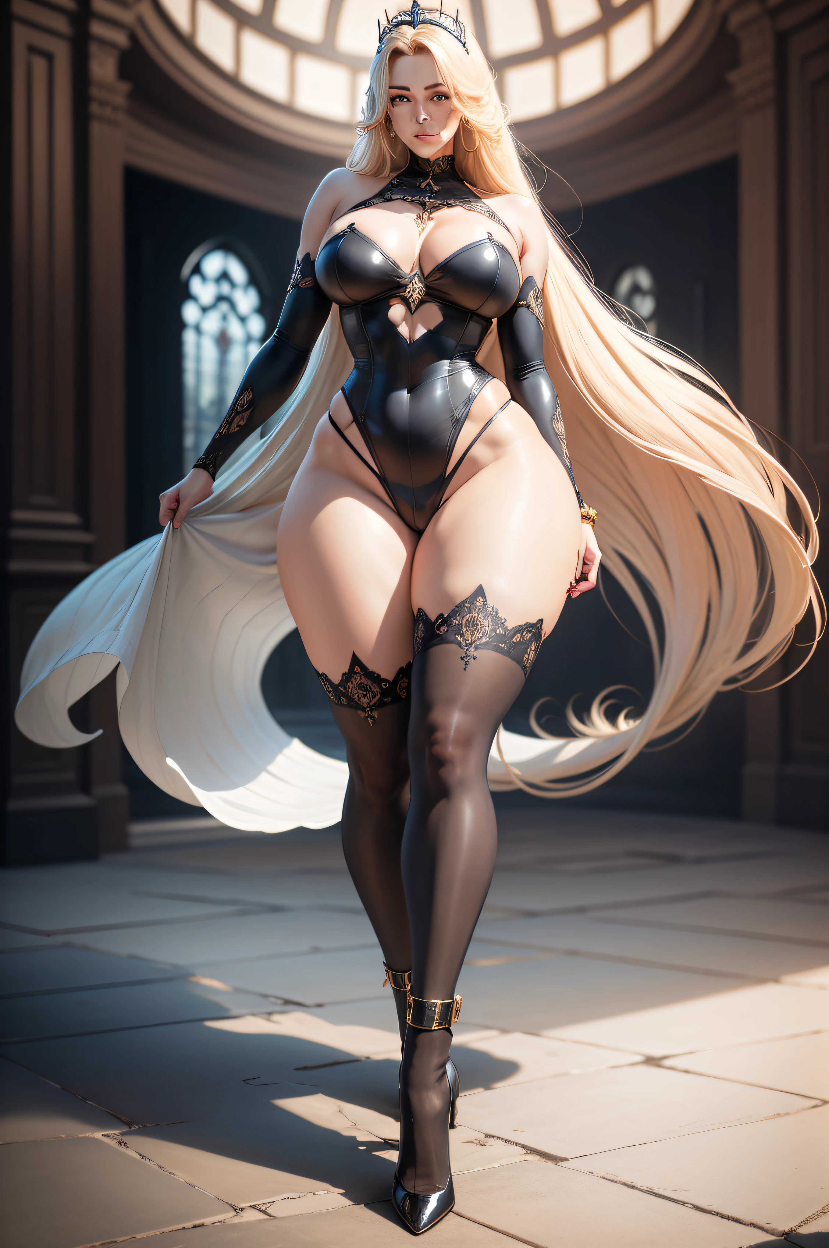 Detailed full-body concept, Detailed body, Realistic Proportion, Realistic, shaded, the perfect body, full body concept, Thick smooth thighs , The character is in his majestic pose, The whole body is very detailed, beautiful female , Perfectly shaded body, Complete body information, dominant posture, Adult woman, BDSM, queen, adult Lady Dimitrescu