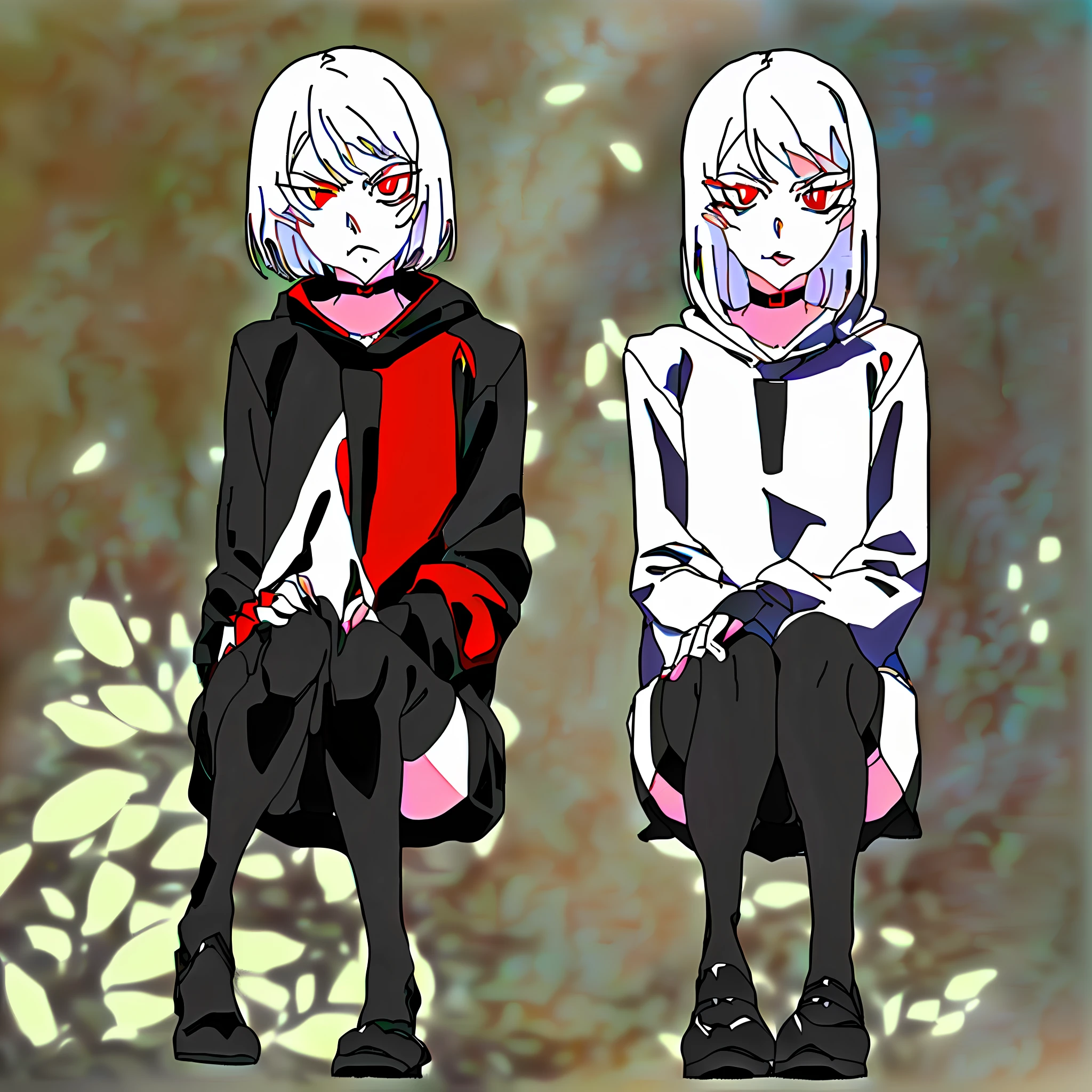 Lady Pseudonym White Hair Red Eyes Animated Wind Tongue Sticking Out Eyes Turning Up M Open Legs Squatting Dark Circles V Gesture No top