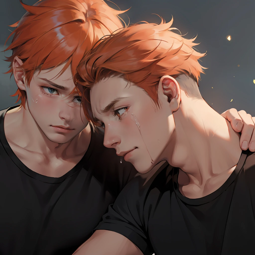 Orange-haired 15-year-old cries with sadness because his friend has died