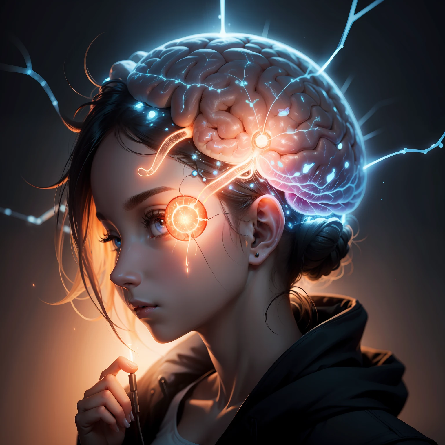 glowing human brain, think outside the box, glowing neurons