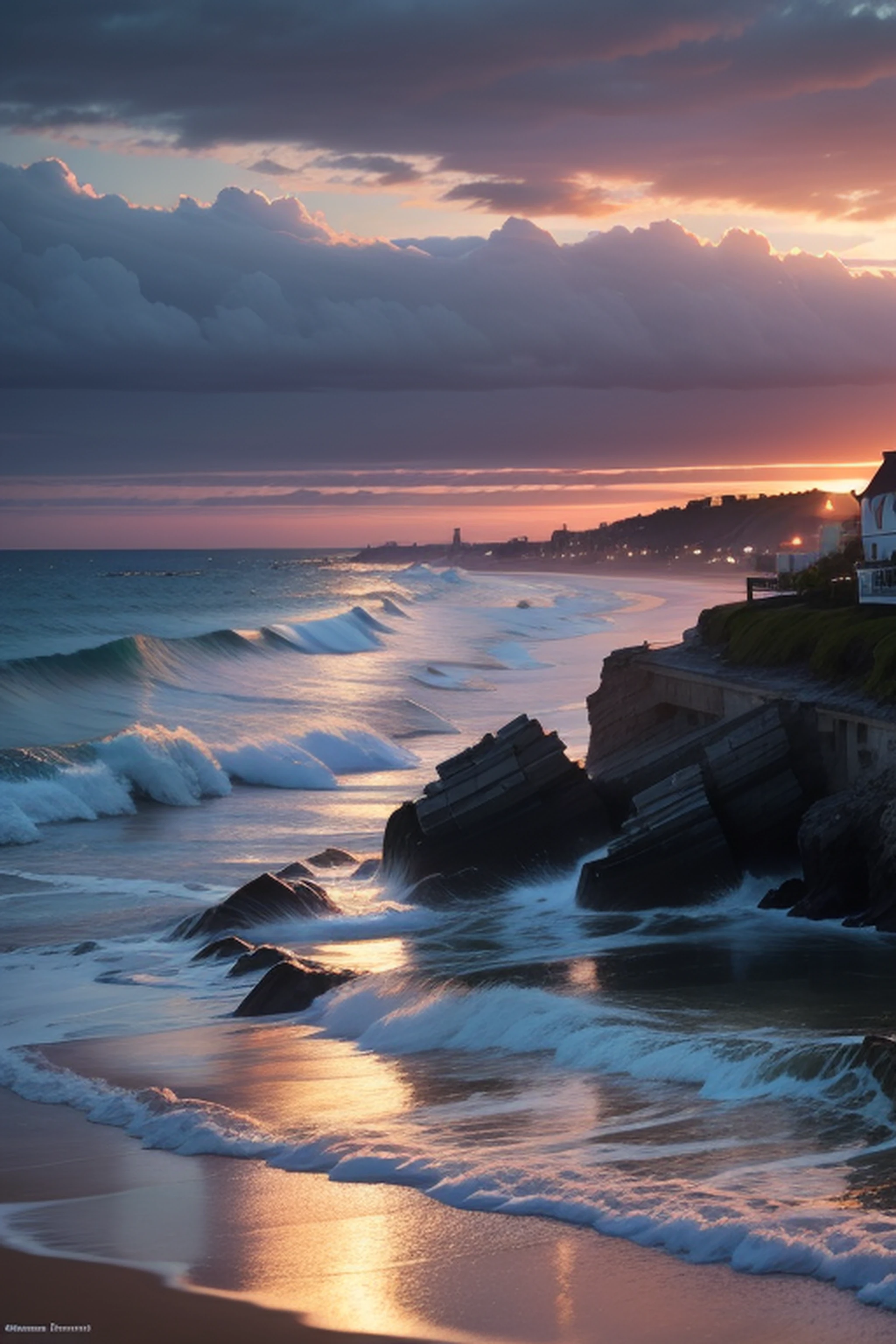 High-definition scenery by the sea at dusk