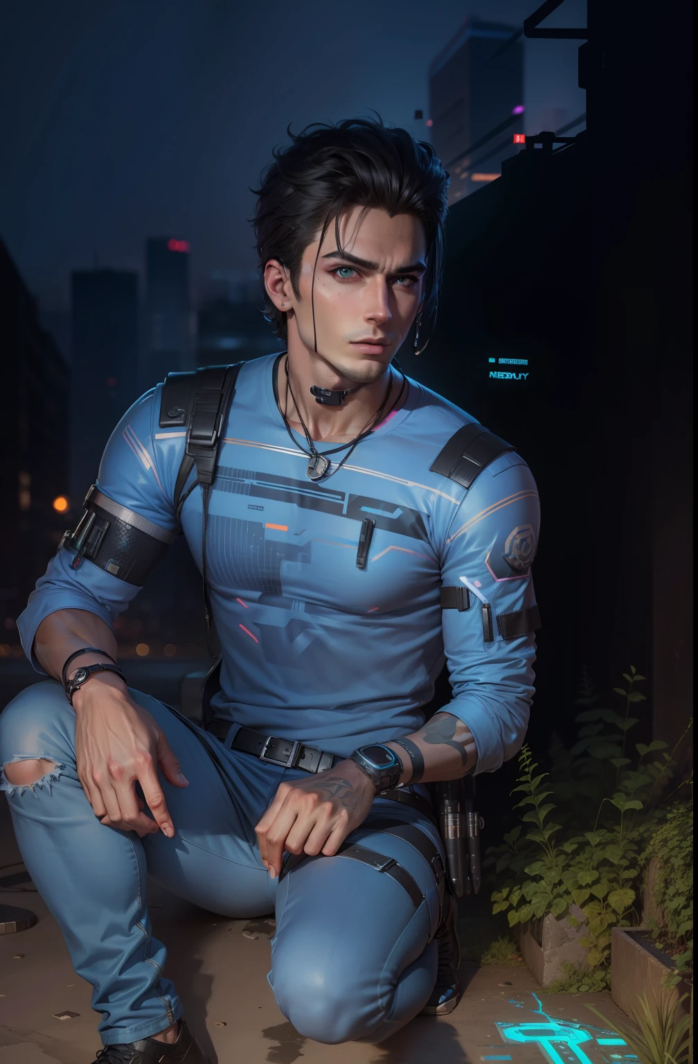 Change background cyberpunk handsome boy, realistic face 8k image ultra realistic image, with cat