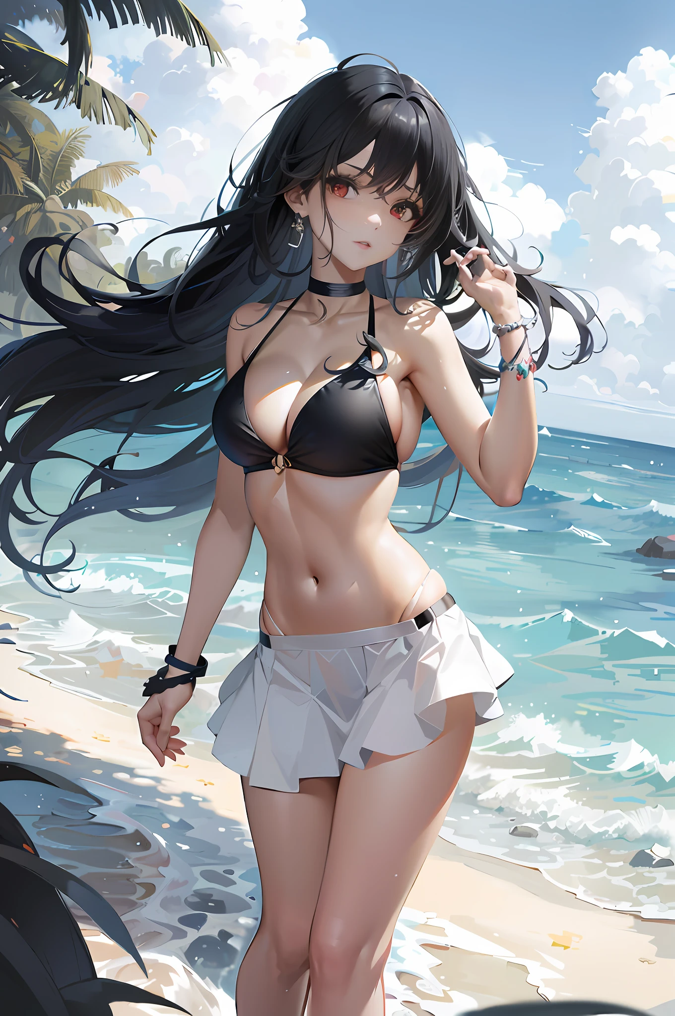 anime girl in a bikini on the beach with a palm tree, seductive anime girl, in the beach, at a beach, anime moe artstyle, attractive anime girl, beautiful alluring anime woman, beautiful anime girl, at the beach, guweiz on pixiv artstation, beautiful anime woman, guweiz, guweiz on artstation pixiv