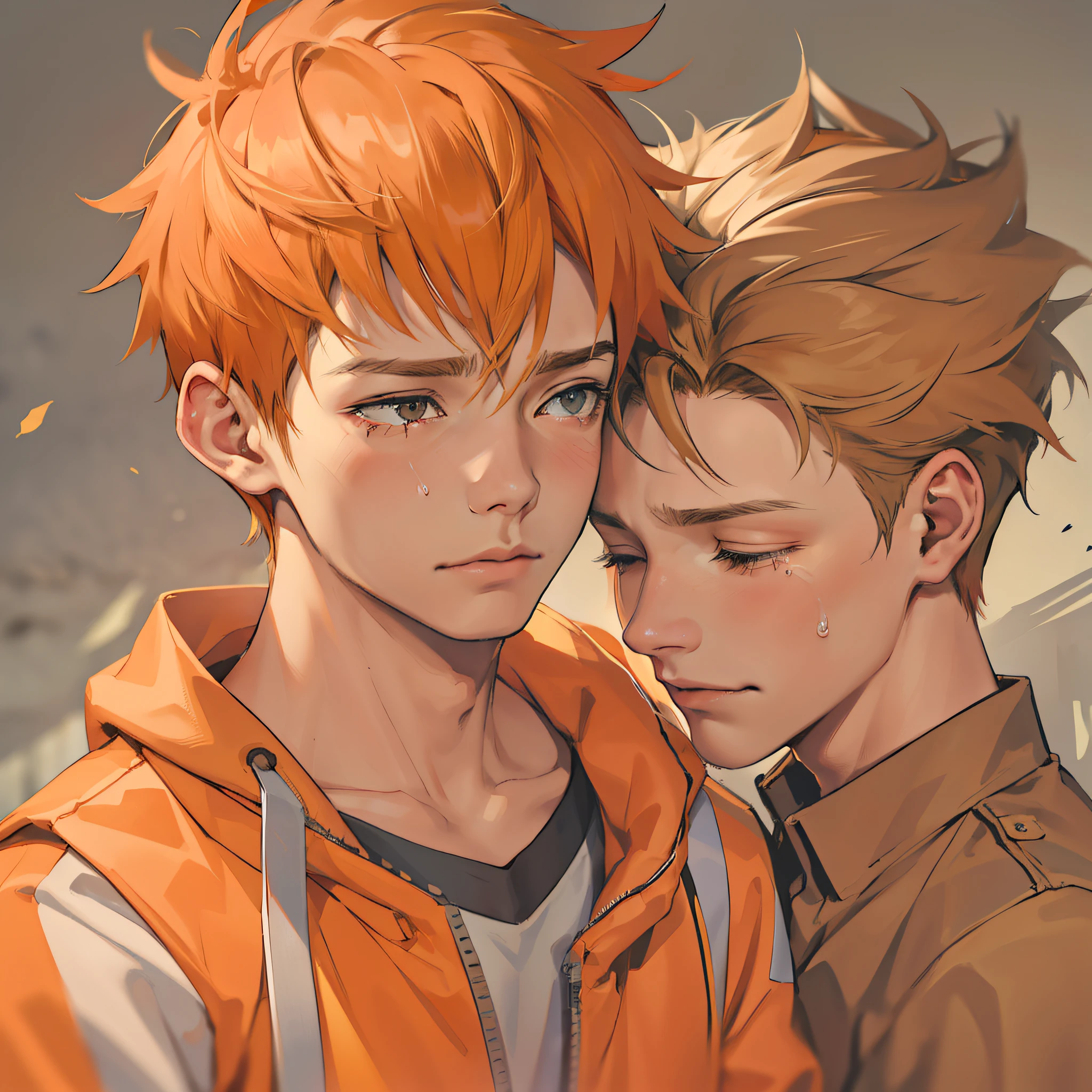 Orange-haired 15-year-old cries with sadness because his friend has died
