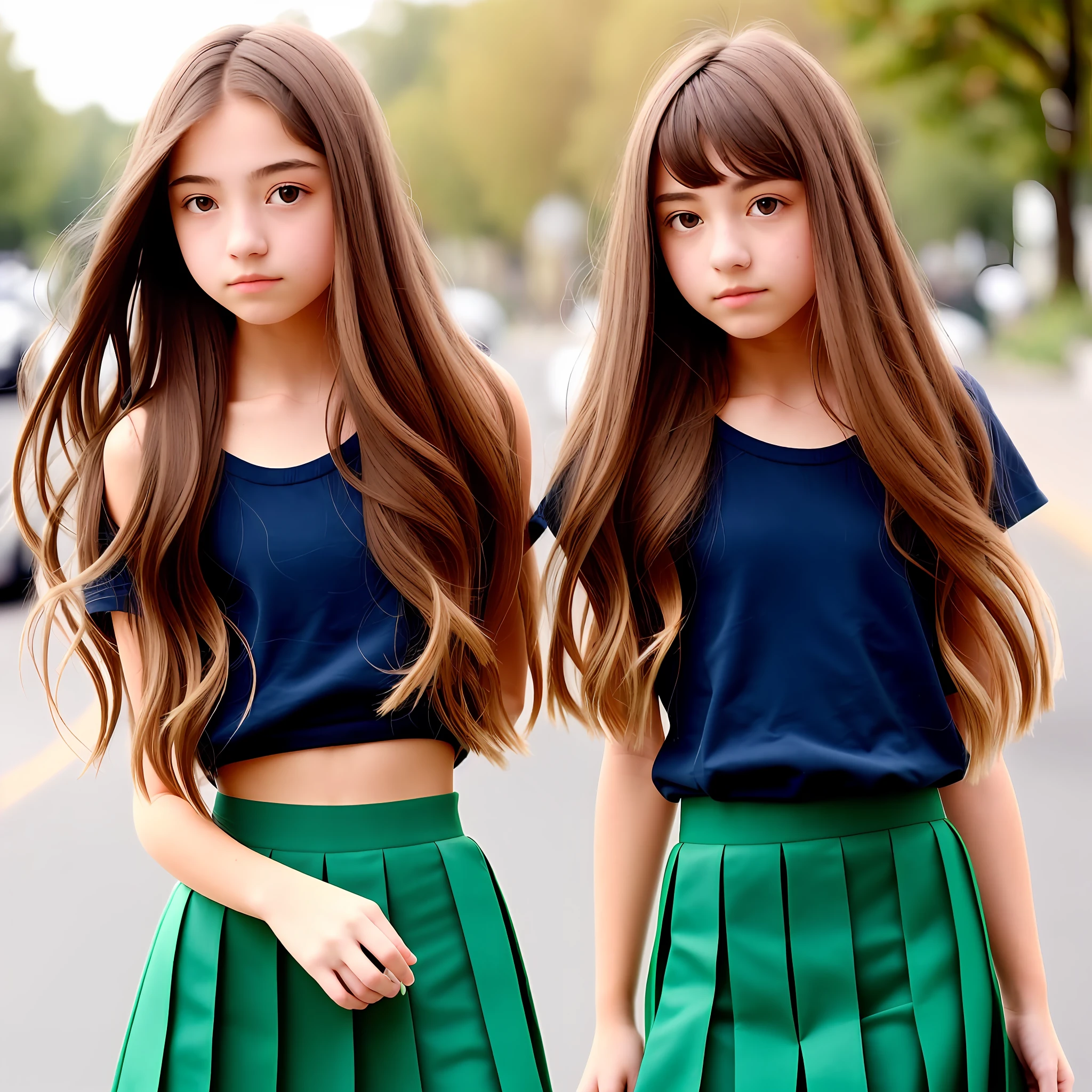 s girl,whaite hair,green skirt