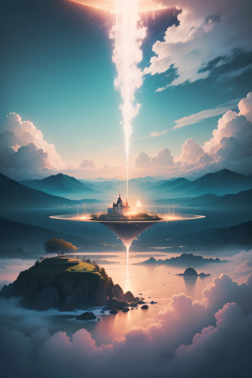 A heavenly realm with floating islands and ethereal landscapes. Soft pastel colors and a serene aura evoke a feeling of tranquility and bliss in this celestial sanctuary.