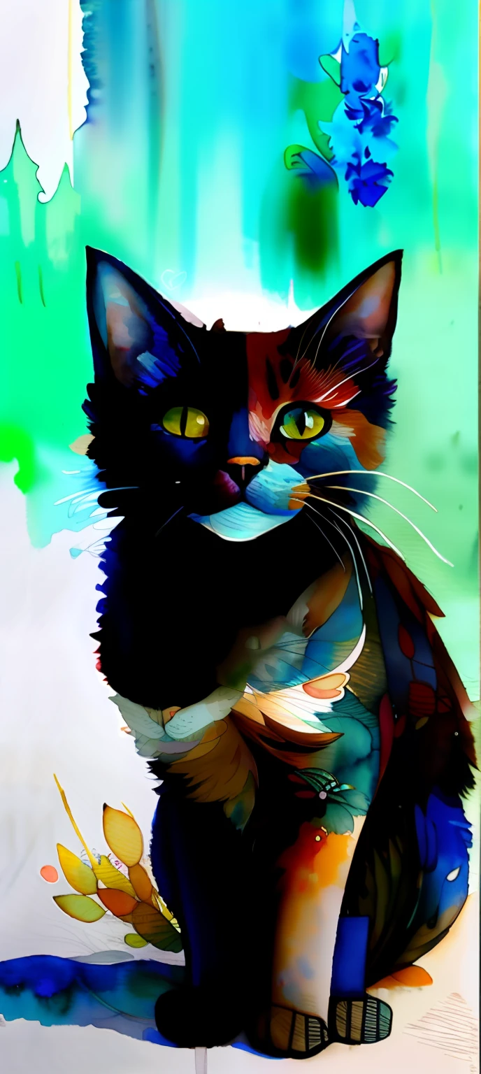 watercolor style, Digital art of (cat character), official art, frontal, smiling, masterpiece, Beautiful, ((watercolor)), face paint, paint splatter, intricate details. Highly detailed, detailed eyes, [dripping:0.5], Trending on artstation, by Rachel Walker, by Thomas W Schaller, by Francis Marte, by Cheng Hsien Hsieh