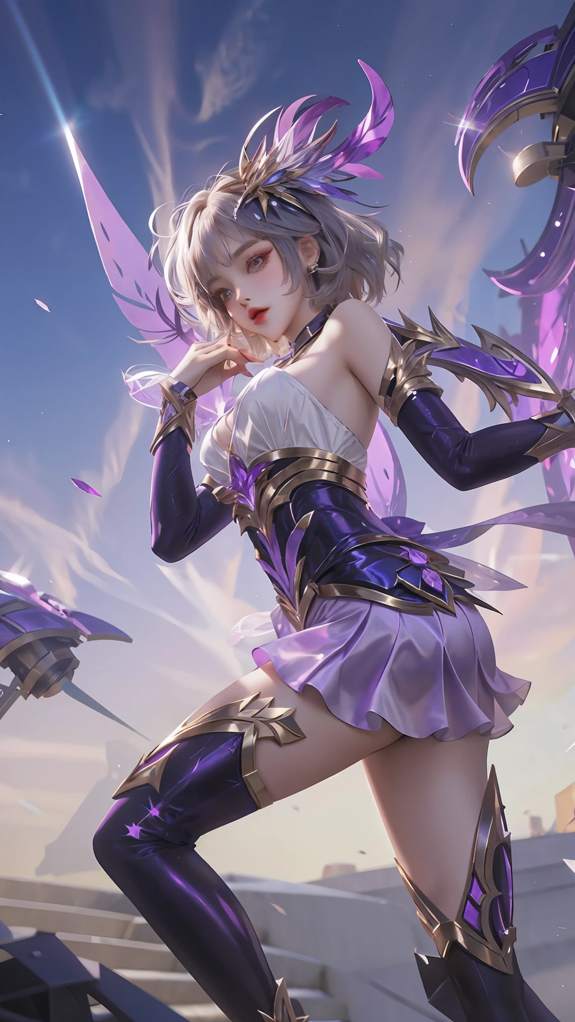 best quality, 1girl, kda, solo, long hair, short hair, dress,