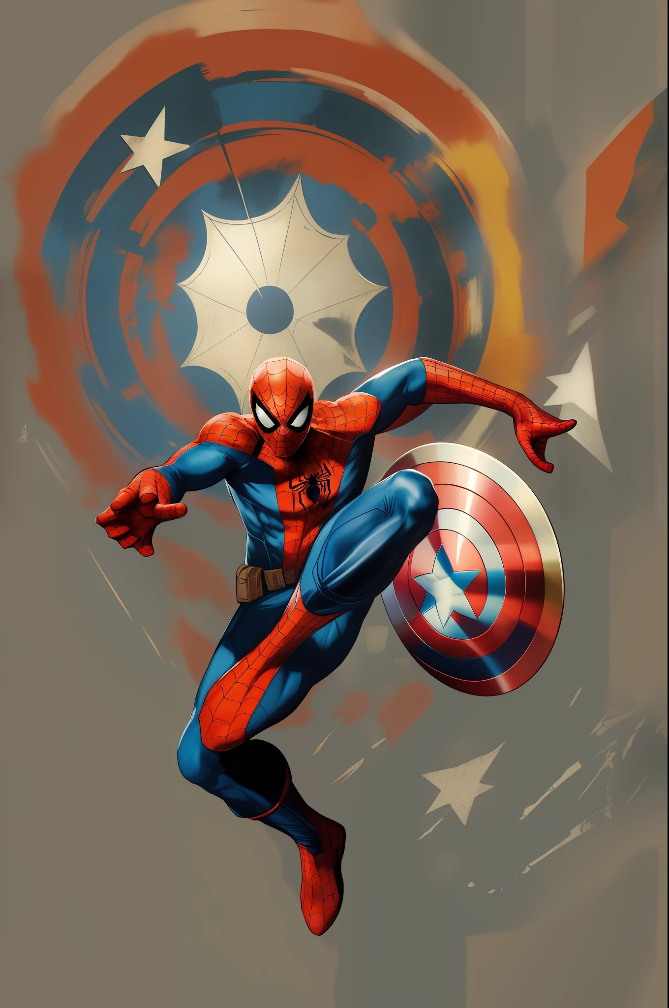 Stylish Spiderman with captain America shield,8k ultra hd wallpaper, bright colours,vivid