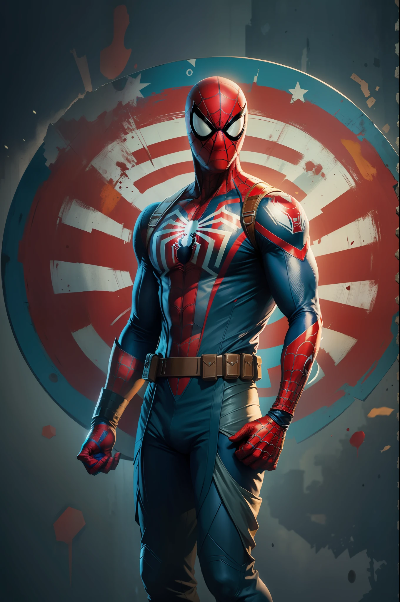 Stylish Spiderman with captain America shield in hand,8k ultra hd wallpaper, bright colours,vivid