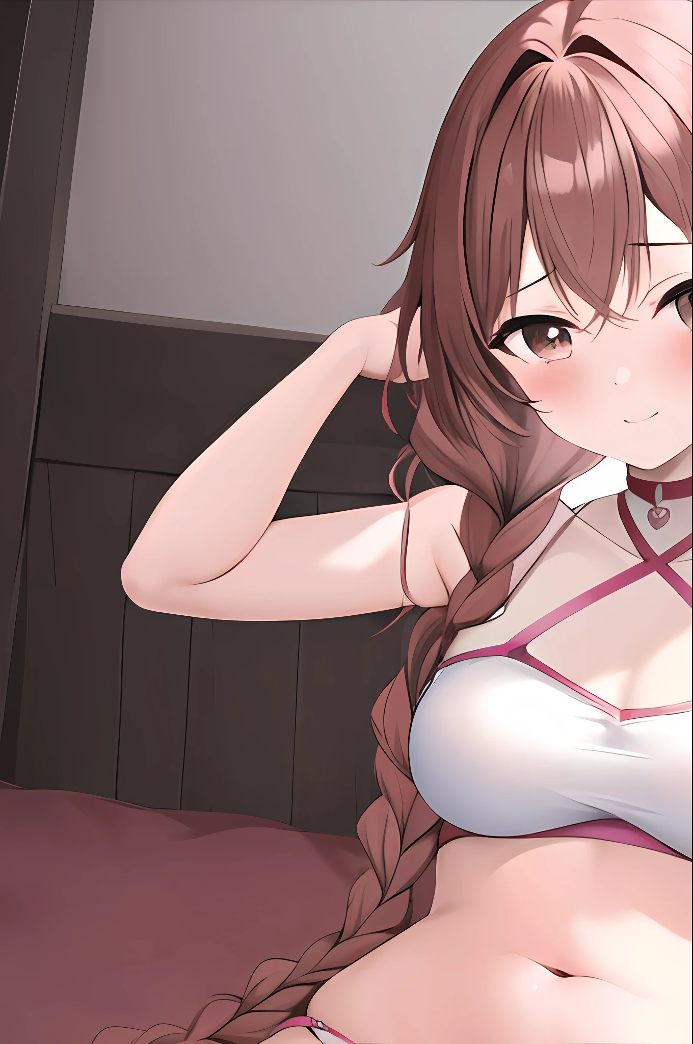 Anime girl with long hair lying on bed in underwear, small curvy , Seductive Anime Girl, marin kitagawa fanart, pink twintail hair and cyan eyes, oppai, makoto shinka, fluffy chest, Smooth Anime CG Art, [ 4 k digital art ]!!, (Anime Girl), beautiful alluring anime teenn, anime moe art style