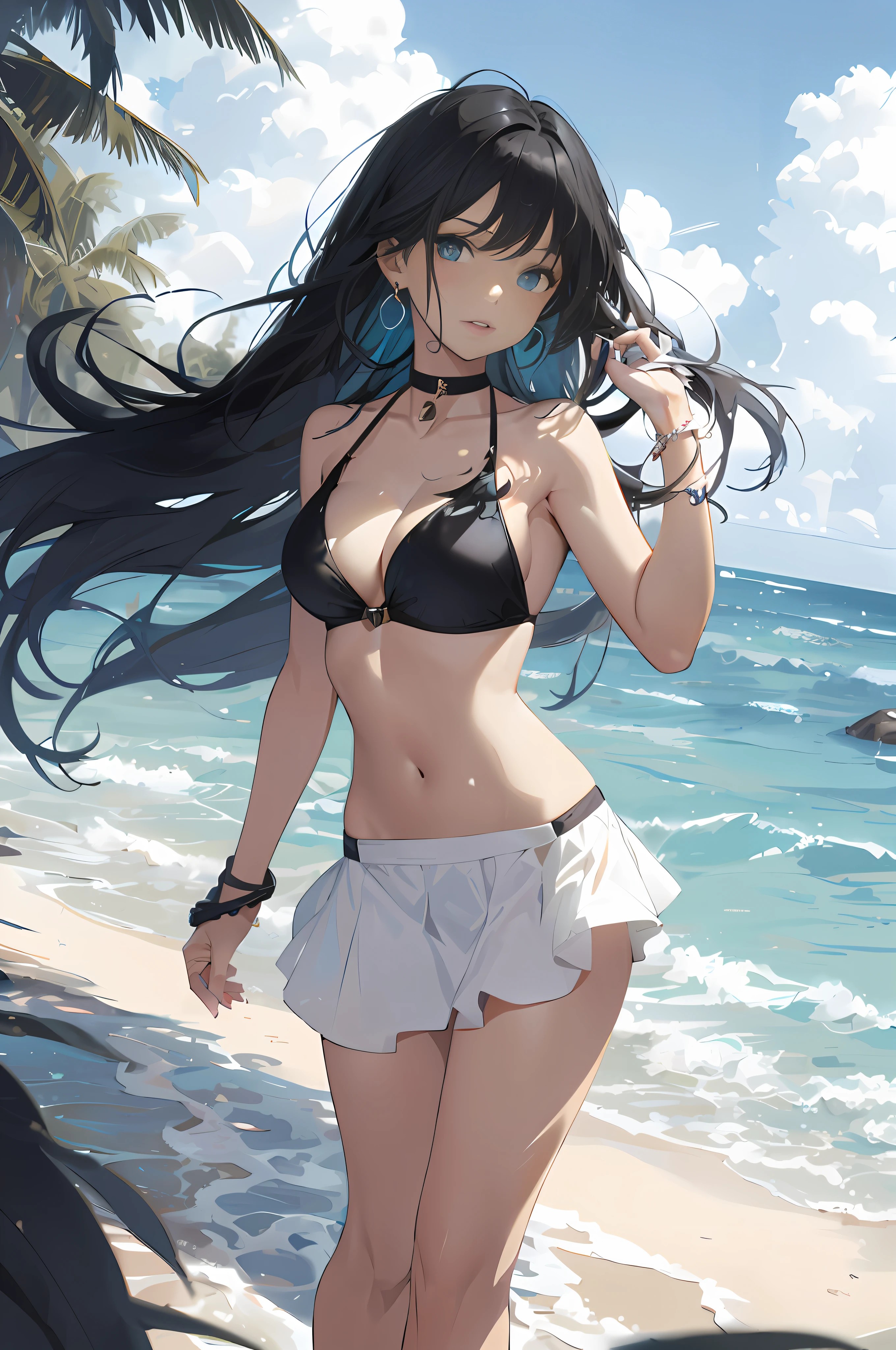 anime girl in a bikini on the beach with a palm tree, seductive anime girl, in the beach, at a beach, anime moe artstyle, attractive anime girl, beautiful alluring anime woman, beautiful anime girl, at the beach, guweiz on pixiv artstation, beautiful anime woman, guweiz, guweiz on artstation pixiv