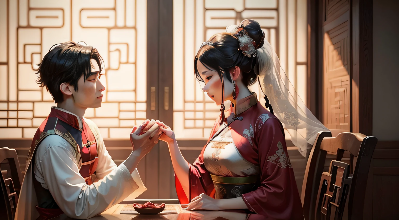 Marriage in ancient China，a young man and a woman，Husband and wife worship，Exquisitely，best qualtiy，generous dimensions