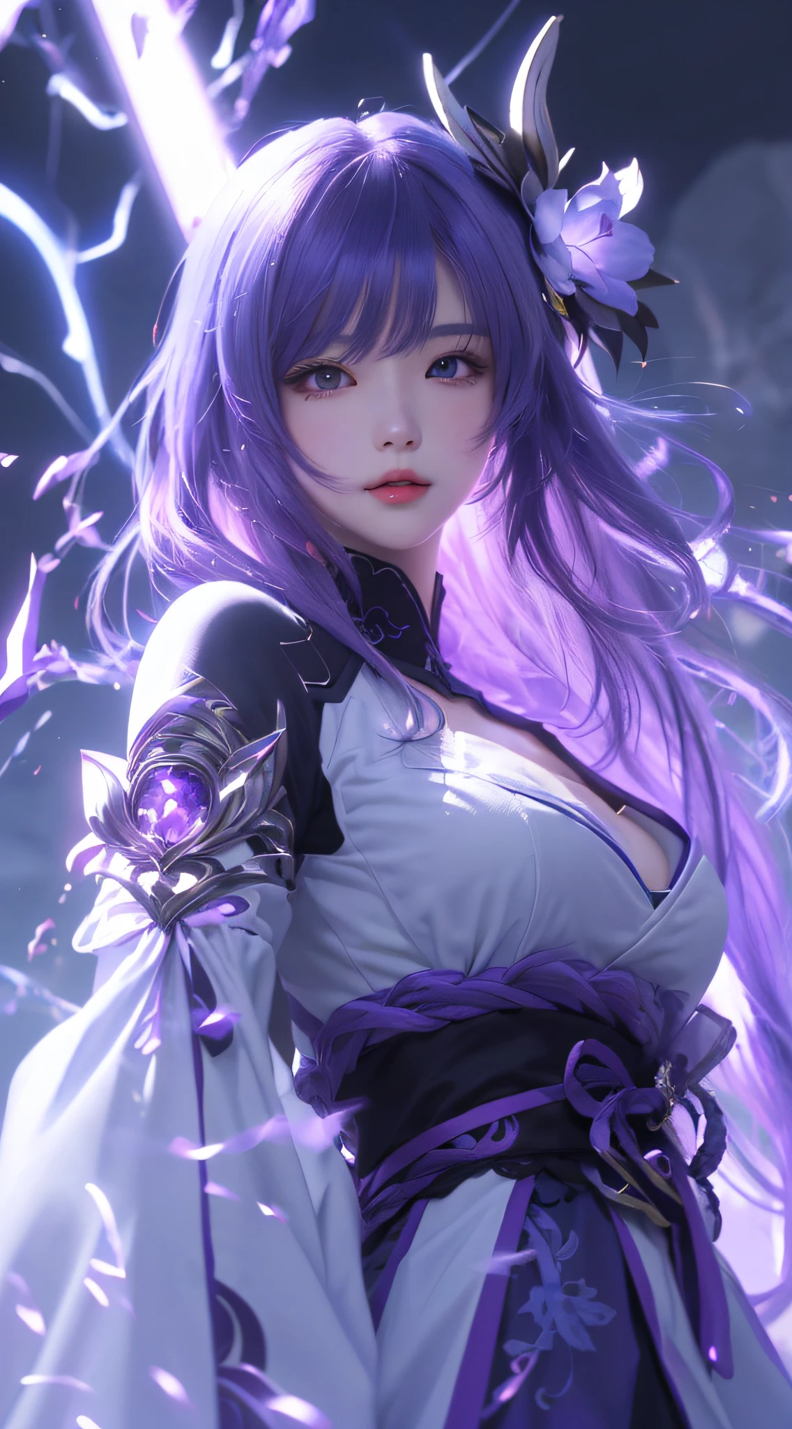 anime girl with purple hair and purple hair in a white dress, Anime art wallpaper 8 K, Extremely detailed Artgerm, style of anime4 K, Anime art wallpaper 4 K, Anime art wallpaper 4k, Best anime 4k konachan wallpaper, Anime wallpaper 4K, Anime wallpaper 4 k, Ayaka Genshin impact, Portrait Chevaliers du Zodiaque Fille