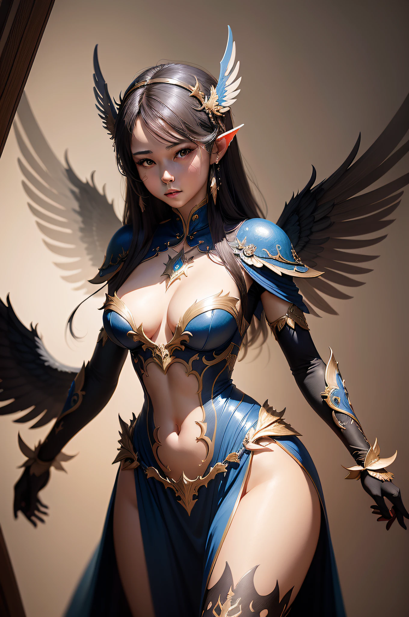 a woman dressed in a costume with wings, a detailed painting by Pu Hua, trending on Artstation, fantasy art, artstation hd, anime aesthetic, detailed painting