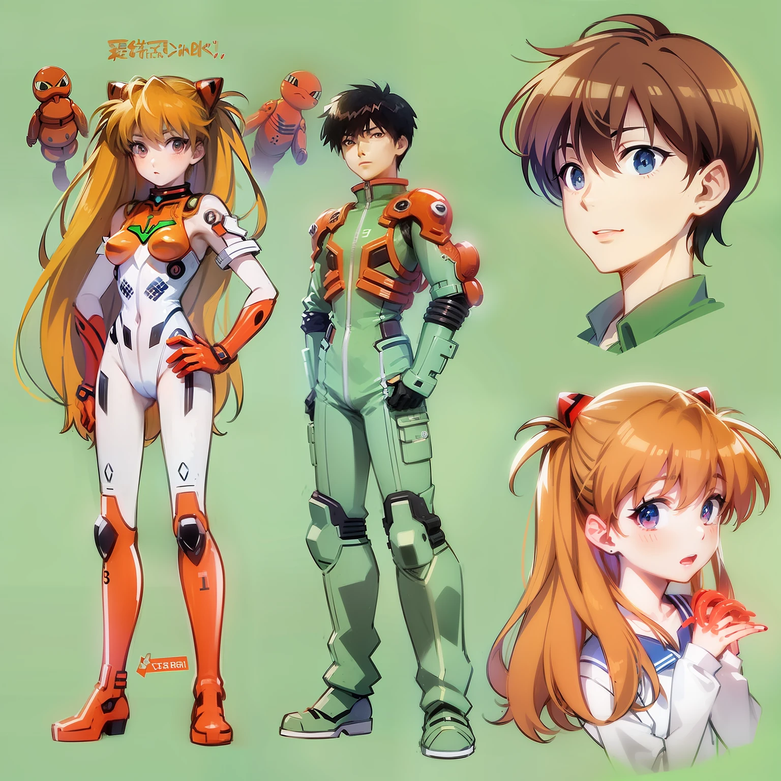 (Asuka Langley)with the(Shinji Ikari)、Neon Genesis Evangelion、校服、The two are lovers、a junior high school student、simple background