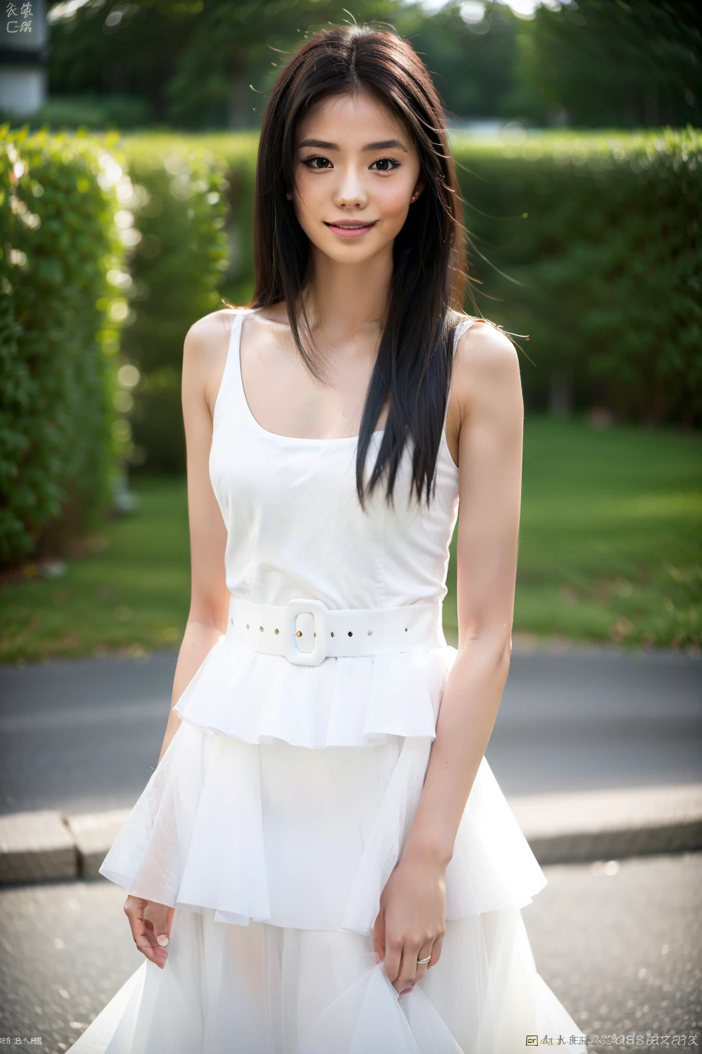 Dressed, (photograph realistic:1.4), (Ultra photo realsisim:1.4), (Realistic:1.3), (Smoother lighting:1.05), (increase cinematic lighting quality:0.9), 32K, 1girll,20岁女孩, Realistic lighting, back lit lighting, light in face, Ray traching, (brightlight:1.2), (enchanced quality:1.4), (best quality real texture skin:1.4), finely quality eyes, finerly detailed face, (Tired,Sleepy,Smiling), (Kaihuai), facial closeups, white dresses,Blue skinny jeans, (Increased Body Line Mood:1.1), (Increased Skin Texture Beauty:1.1)