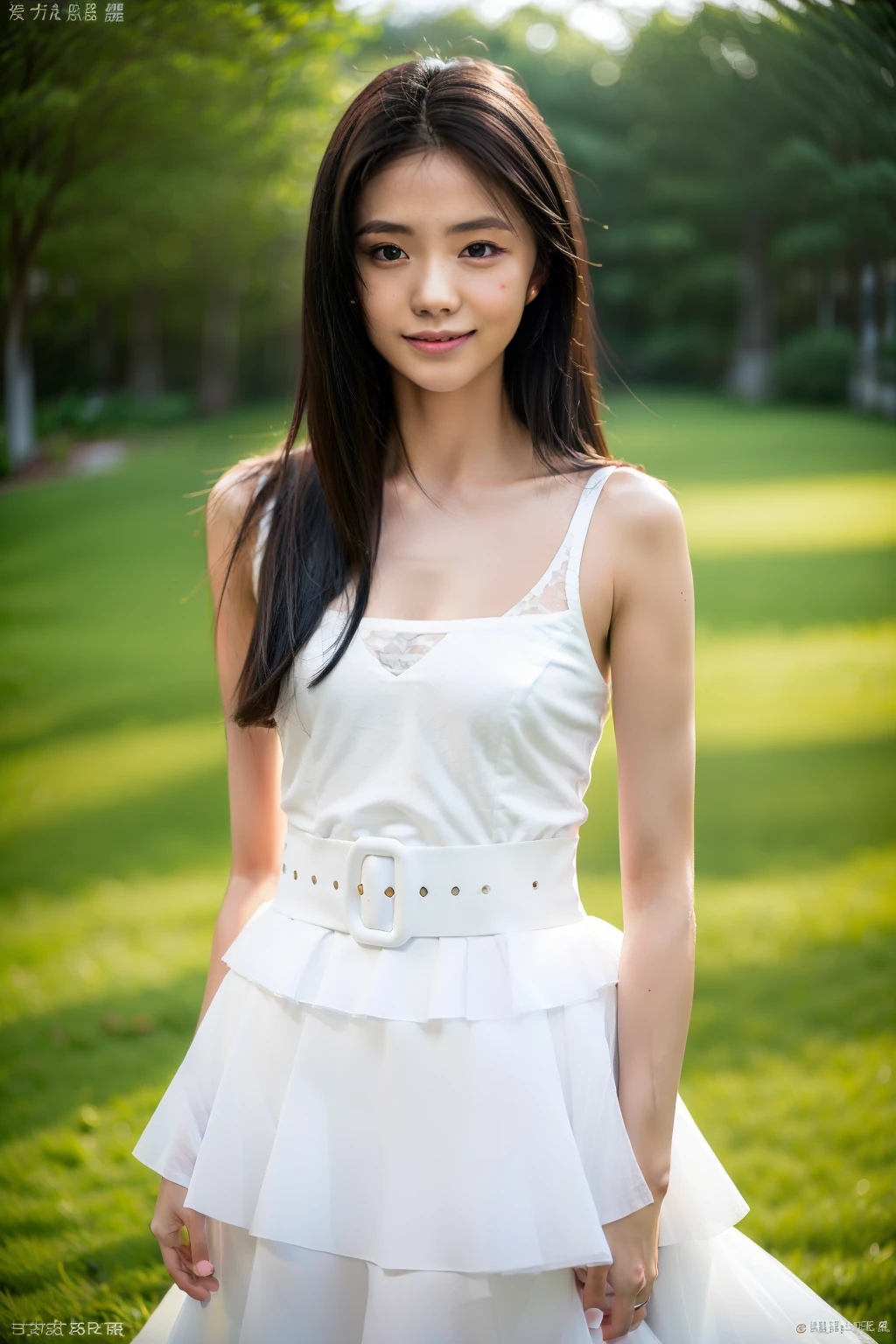 Dressed, (photograph realistic:1.4), (Ultra photo realsisim:1.4), (Realistic:1.3), (Smoother lighting:1.05), (increase cinematic lighting quality:0.9), 32K, 1girll,20岁女孩, Realistic lighting, back lit lighting, light in face, Ray traching, (brightlight:1.2), (enchanced quality:1.4), (best quality real texture skin:1.4), finely quality eyes, finerly detailed face, (Tired,Sleepy,Smiling), (Kaihuai), facial closeups, white dresses,Blue skinny jeans, (Increased Body Line Mood:1.1), (Increased Skin Texture Beauty:1.1)