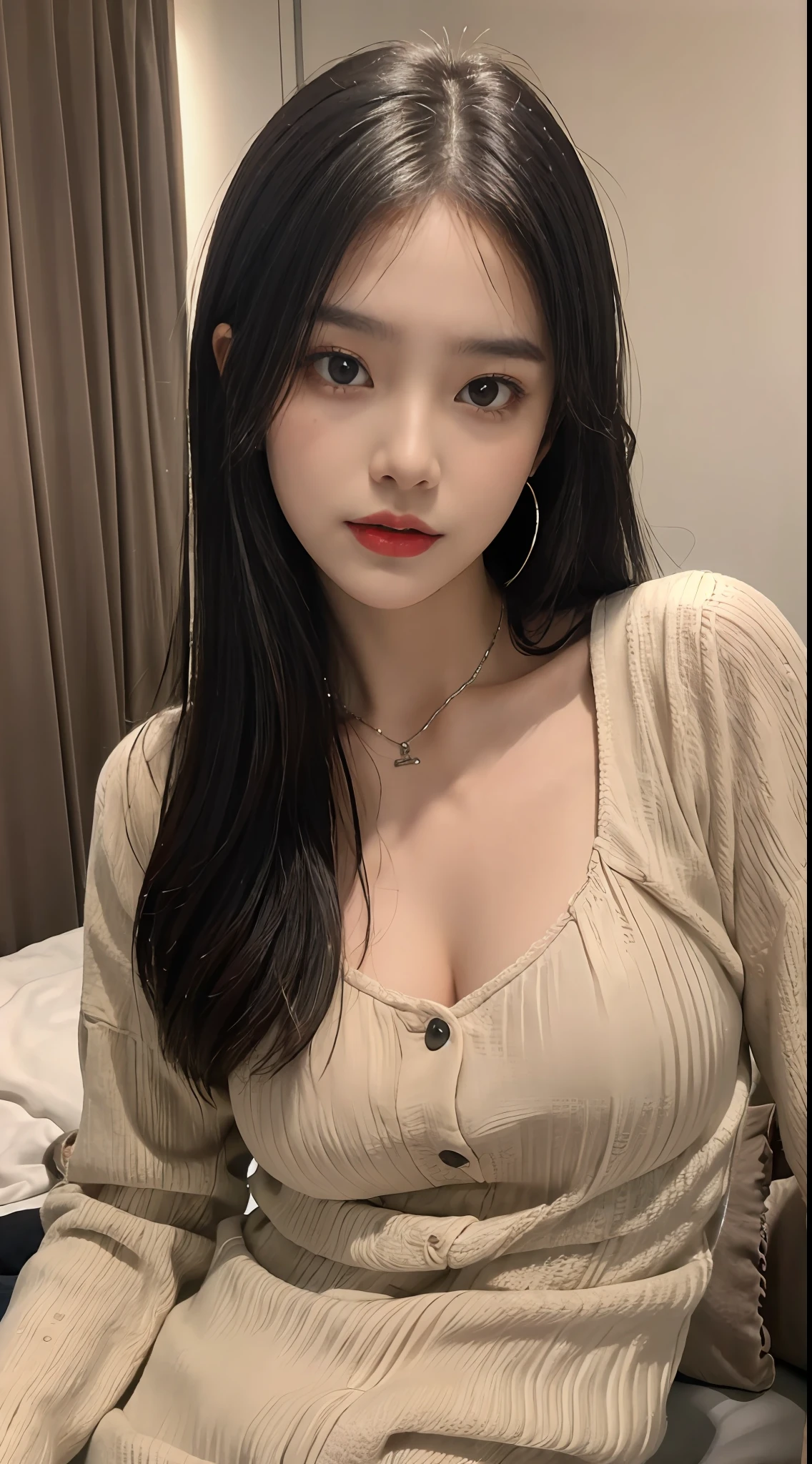 (tmasterpiece),Best quality at best,8K分辨率,3D,A beautiful girl,Wear suspenders,With a necklace,There is a beauty mole under the corner of the left eye ,perfect body figure,((Beautiful detailed face)),(full bodyesbian:1.2),Black color hair(Untidy),Delicate makeup,Redlip,Oily lips,long eyelasher,With silver earrings,Big bright eyes,eye shadows,Lying silkworm,cinmatic lighting,cute female child,Works of masters,high detal,The picture is colorful,Light and shadow details,Extremely delicate beautiful girl,Supple and fair skin,Exquisite facial features,s the perfect face,Stunning beauty,extremy detailed,Realistic details,face to the viewer,, sharp fokus:1.2, 1girll