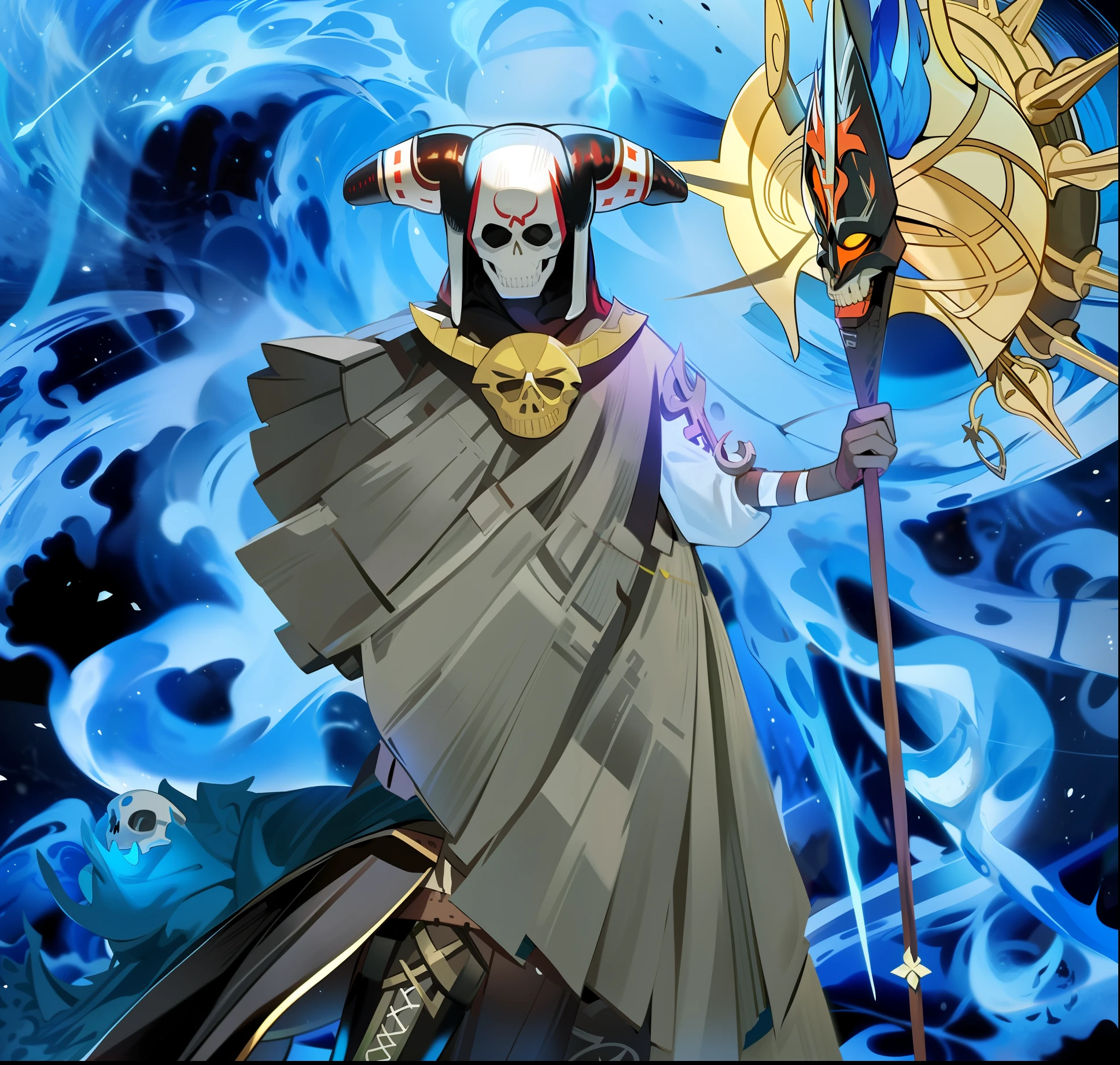 mago ,pele roxa, skull mask with horns
