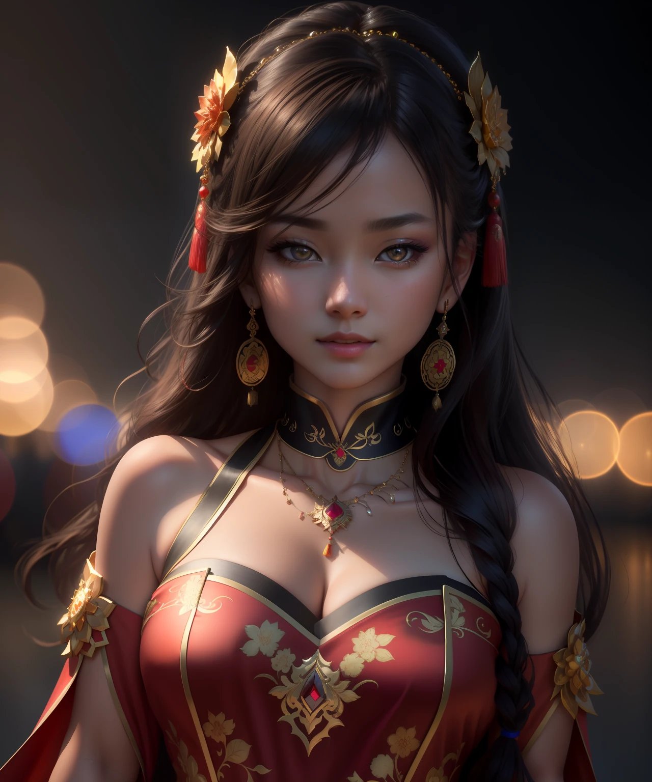 best quality, masterpiece, highres, 1girl,china dress,hair ornament,necklace, jewelry,Beautiful face,upon_body, tyndall effect,photorealistic, dark studio, rim lighting, two tone lighting,(high detailed skin:1.2), 8k uhd, dslr, soft lighting, high quality, volumetric lighting, candid, Photograph, high resolution, 4k, 8k, Bokeh,
