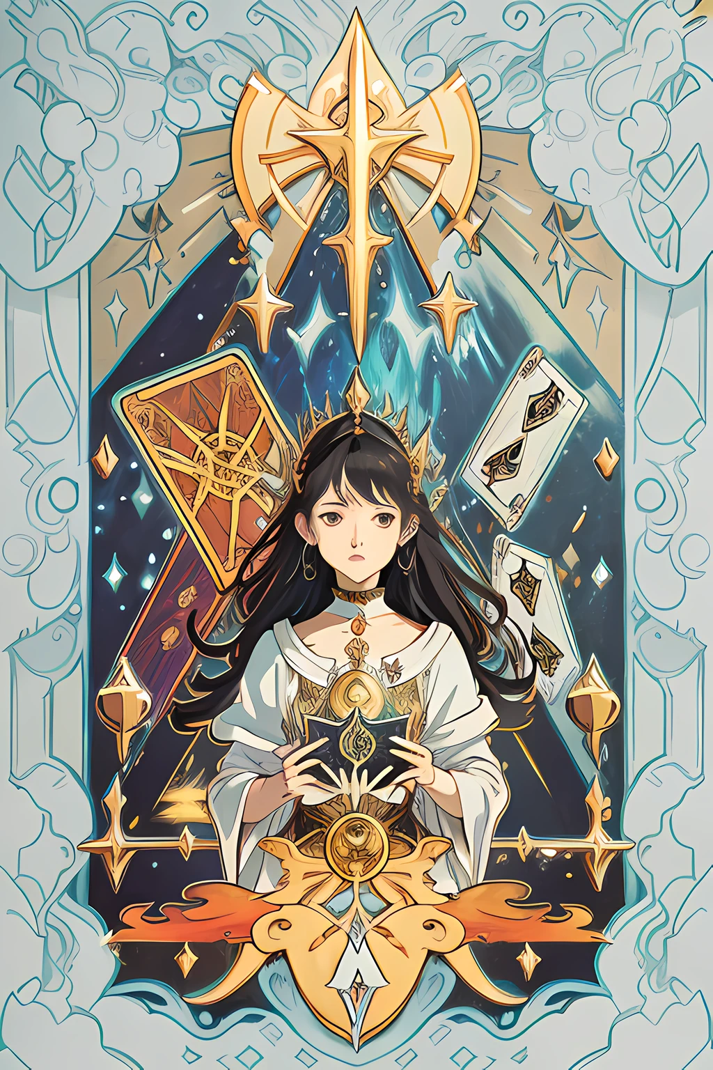 Tarot is a beautifully illustrated set of tarot cards，Each card depicts a different symbol and archetype，vibrant with colors，Exquisite details，Including the big arkana and the little arkana cards，The mysterious and symbolic nature of tarot cards is captured，Viewers are invited to explore the depths of their subconscious，And seek guidance from the cards。