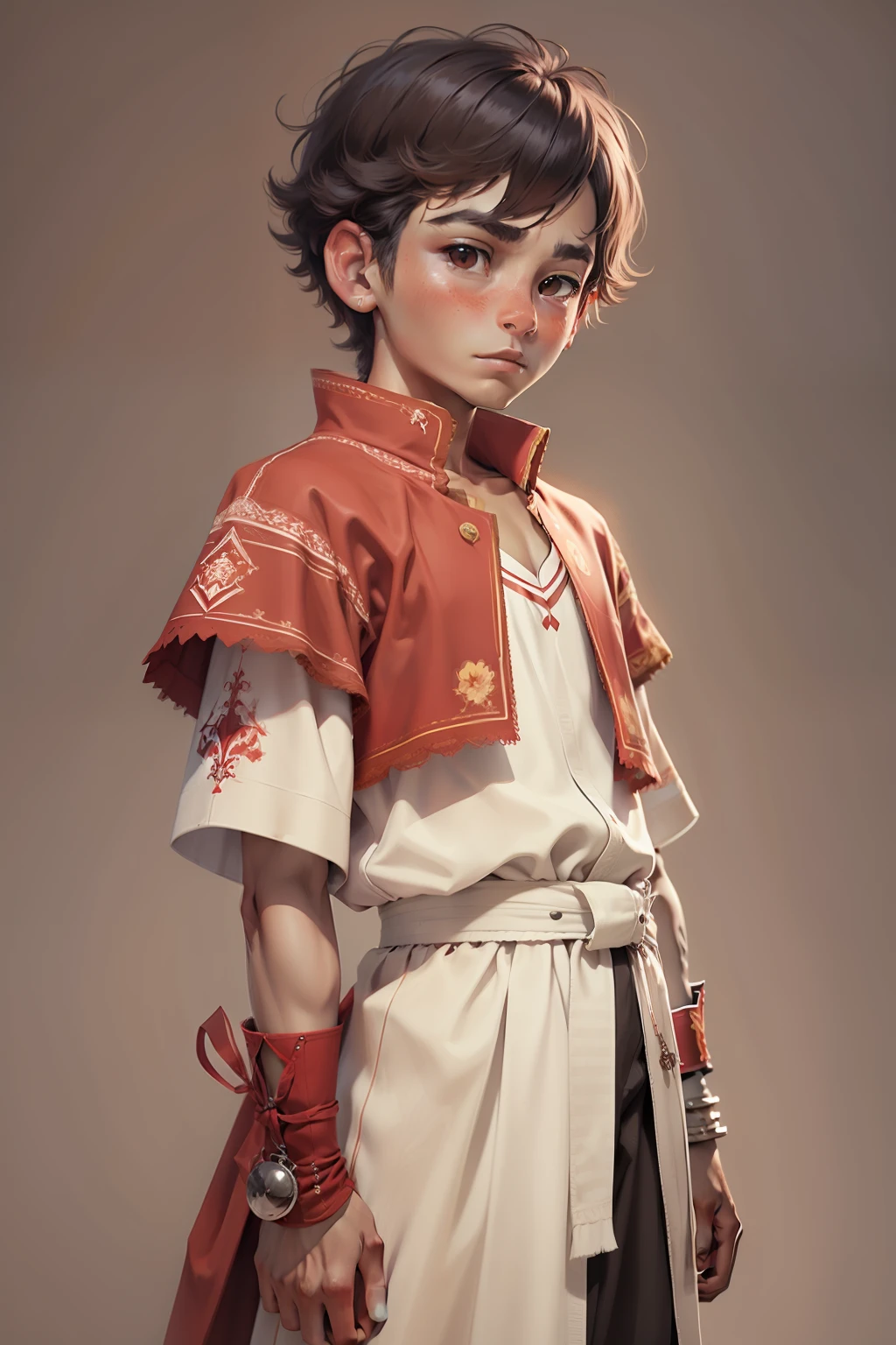 A standing boy,Handsome,A warrior,wearing red clothes,without background,white backgrounid,