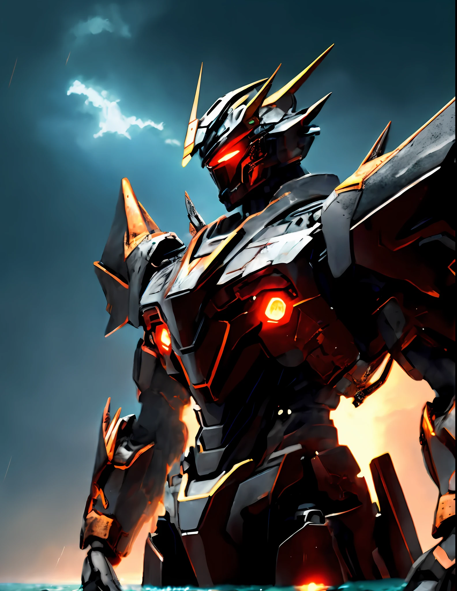 Anime style artwork of giant robot standing in the middle of a body of water, pacific-rim-mech in background, broken ruin pacific rim jaeger, cool mecha style, pacific rim jaeger, anime large mecha robot, mecha anime, gurenn lagann, Mobile Suit, tremendous mecha robot, Mecha warrior, Mecha suit