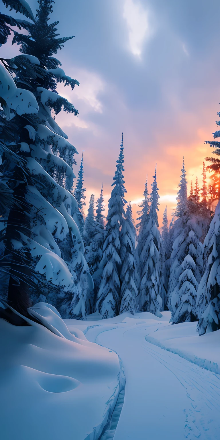 masterpiece, best quality, high quality, extremely detailed CG unity 8k wallpaper, taiga, silence, towering conifers covered with forest floor, harsh cold climate, serene beauty, snow, winter, mild summer, breeze, needles, branches, bokeh, depth fields, HDR, bloom, chromatic aberration, photorealistic, extremely detailed, popular on artstation, popular on CGsociety, complex, high detail, dramatic, art midway