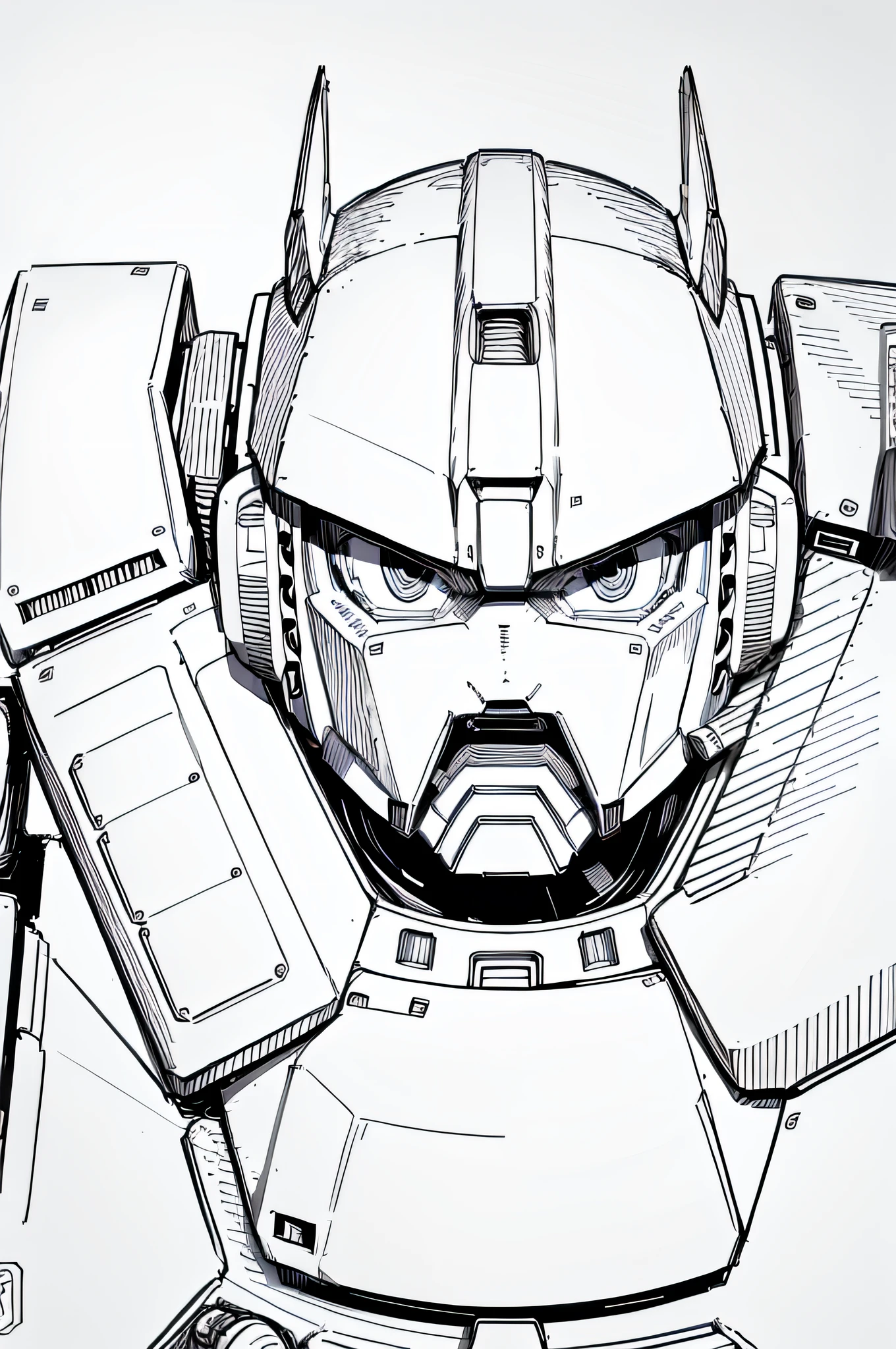 Gundam head close-up,Line drawings,White background,Robot wind。