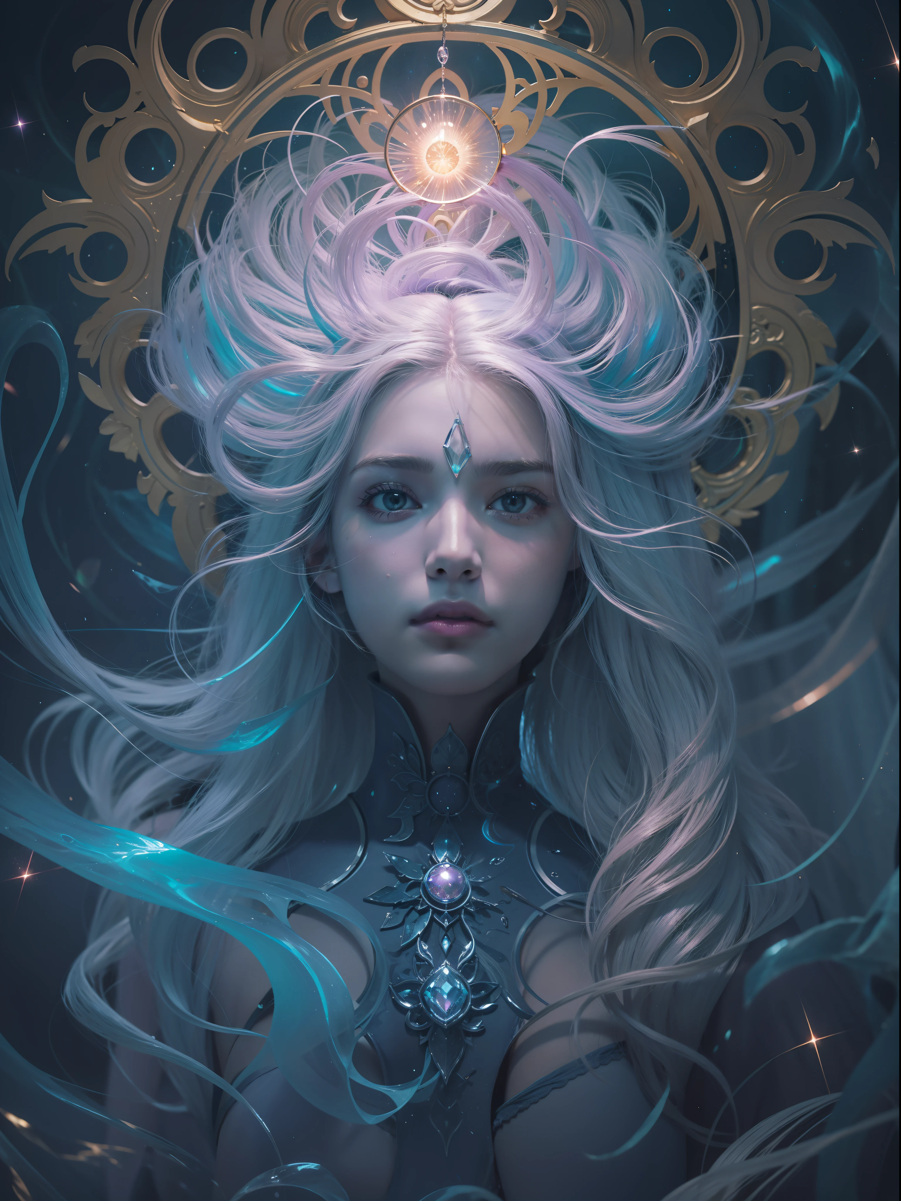 Picture quality:A masterpiece of high detail,8K,High-resolution body content:1girll,15year old,closeup of face, sideface,An evil smile on his face,Broad perspectives,wears a long robe,Glowing hair,Ink color fills the face like fireworks,The Ghost-colored Demon Wheel unfolded behind it,Behind him is the mysterious oversized purple chakra blue light,Countless glowing quicksand swirled around this figure,Mysterious top light,The feeling of being high,Background with:A dazzling paradise,enviroment:fanciful,Full of mystery,Bask in the breath of chaos,Hopeful,Divine piety,mystical ambiance:Mysterious and unknowable sense of light,Intense violet light,Magic beam,The fantasy of the future world is intertwined with reality,Color:Infused with ethereal hues and luminous turquoise hues,High purity color, composition:closeup cleavage,tilted angle,Wide angle style reference:Virtual Engine,The magical texture of the ghost spark,Chaotic real world