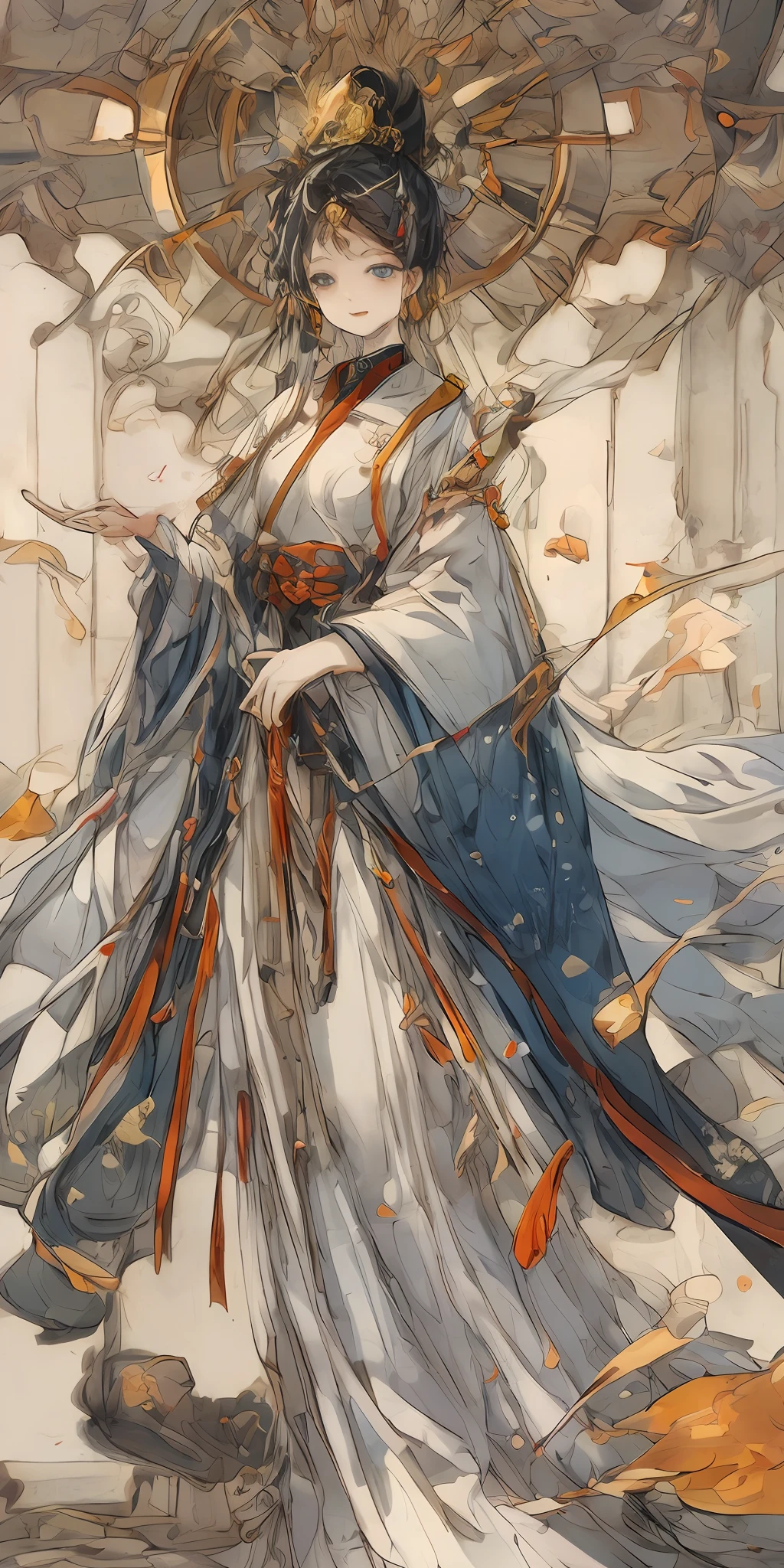 full bodyesbian,tarot, one-girl, Ancient Chinese clothing, custom,full bodyesbian, rays of sunshine, Clear face, Clean white background, tmasterpiece, super detailing, Epic composition, hyper HD, high qulity, extremely detaile, offcial art, Uniform 8K wallpaper, super detailing, 32K